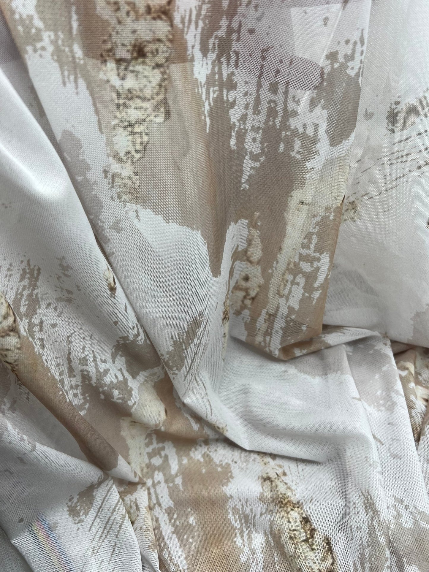 Ivory Stone Marble Effect Print Mesh Fabric Stretch - T9 Fabrics