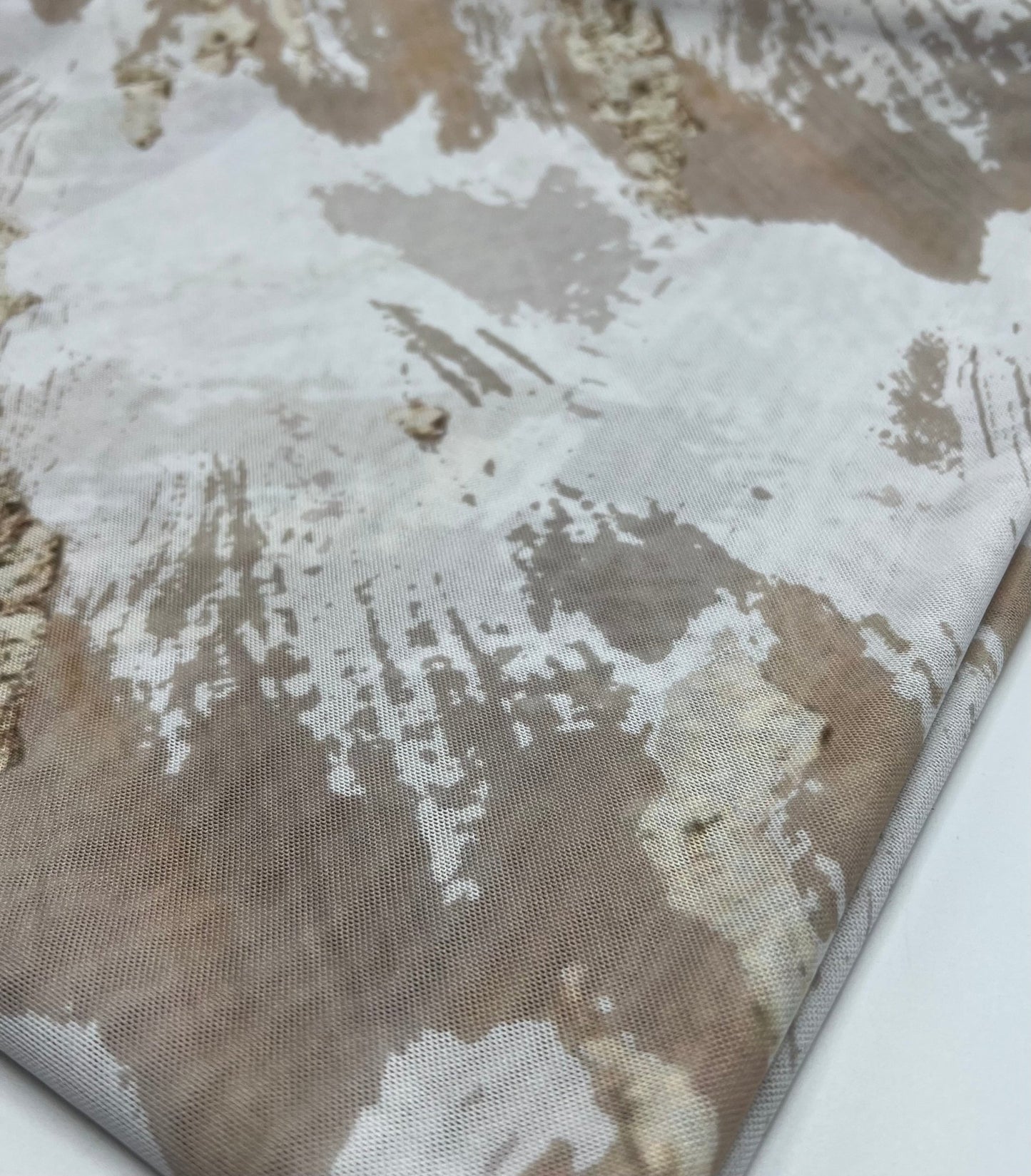 Ivory Stone Marble Effect Print Mesh Fabric Stretch - T9 Fabrics