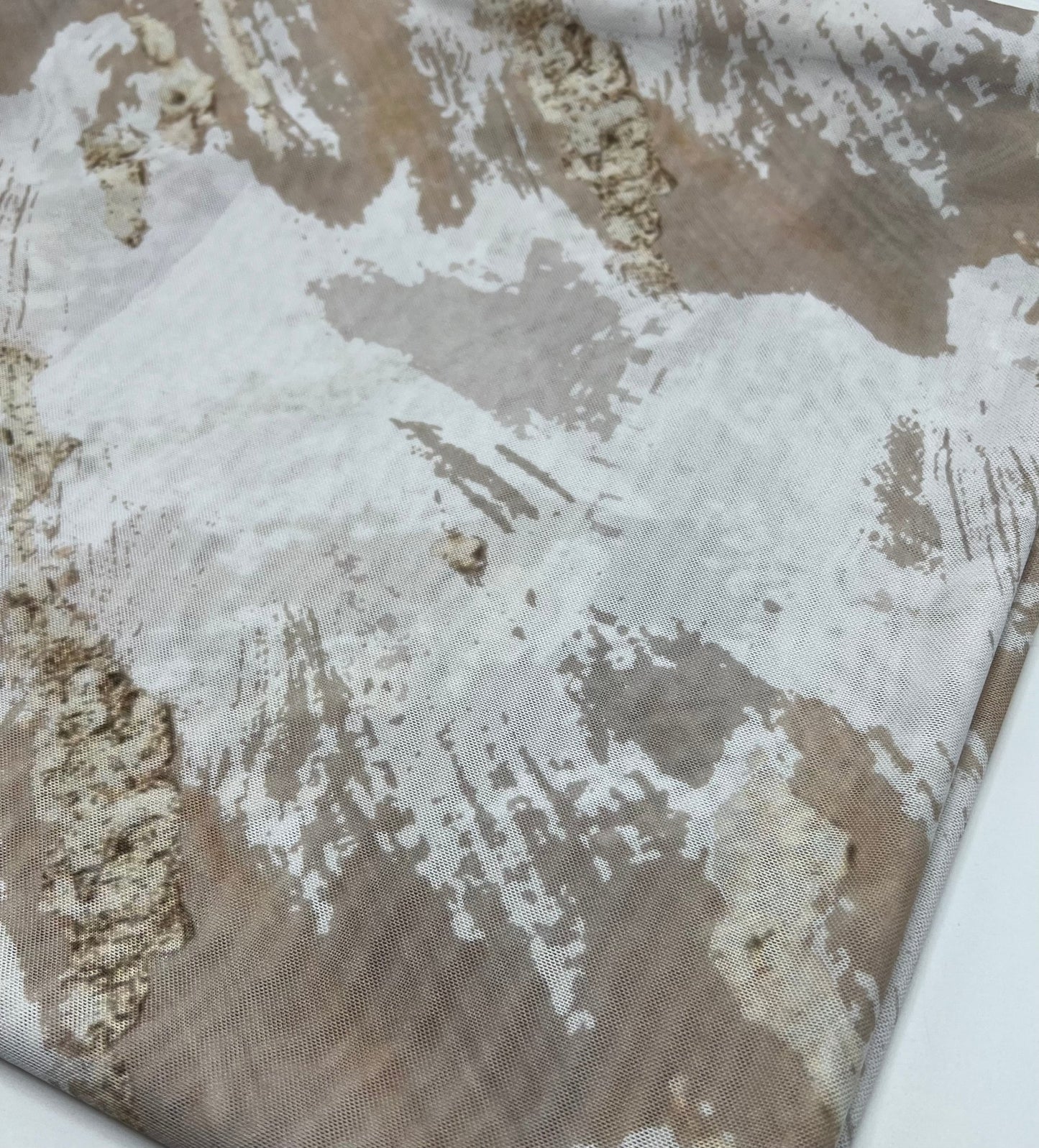 Ivory Stone Marble Effect Print Mesh Fabric Stretch - T9 Fabrics
