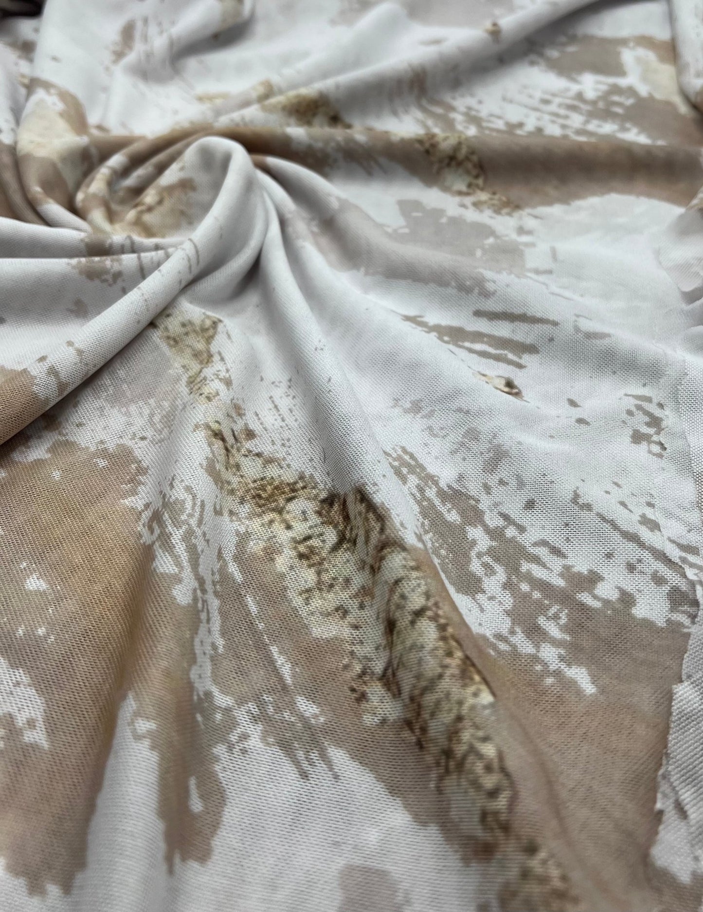 Ivory Stone Marble Effect Print Mesh Fabric Stretch - T9 Fabrics