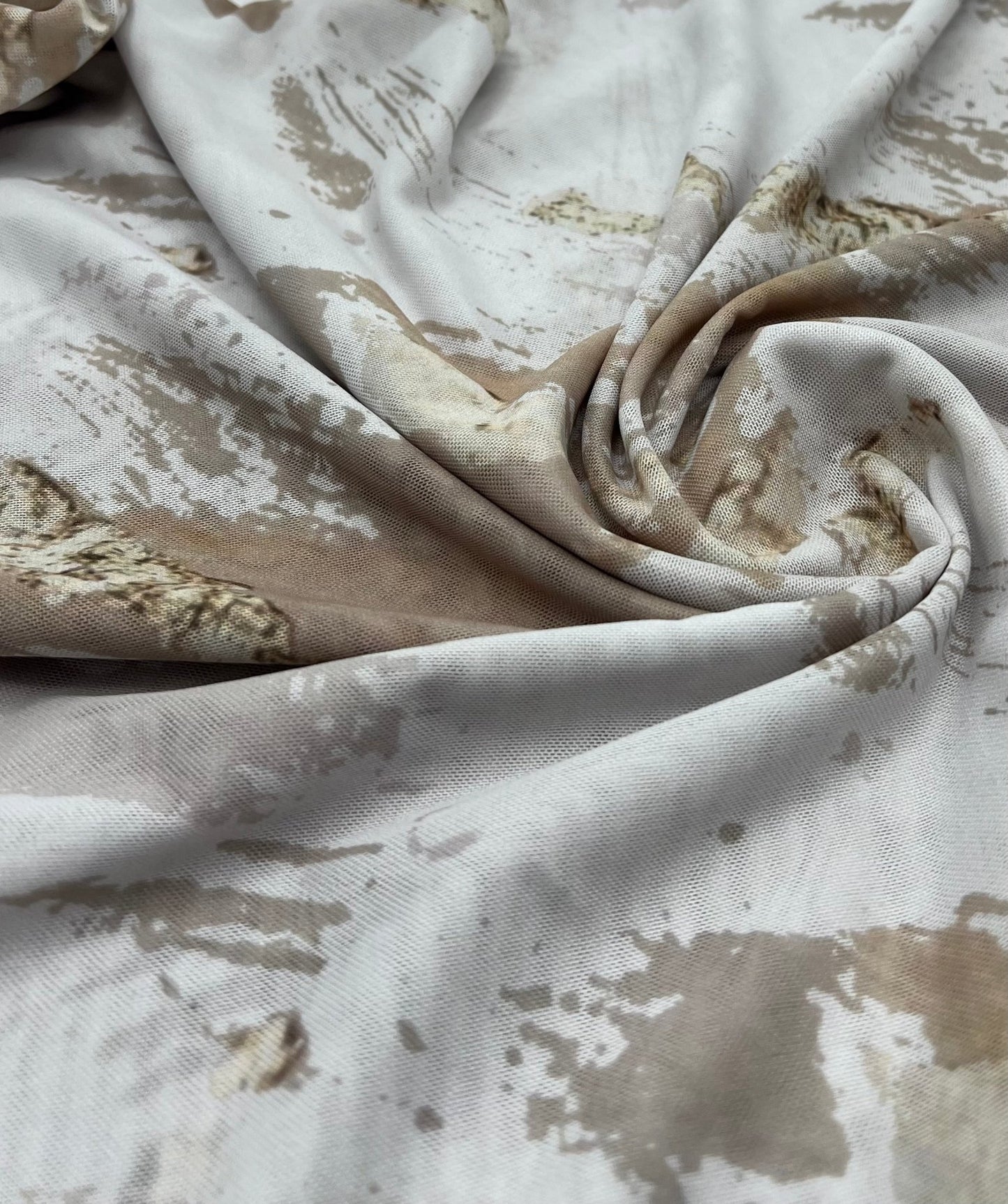 Ivory Stone Marble Effect Print Mesh Fabric Stretch - T9 Fabrics
