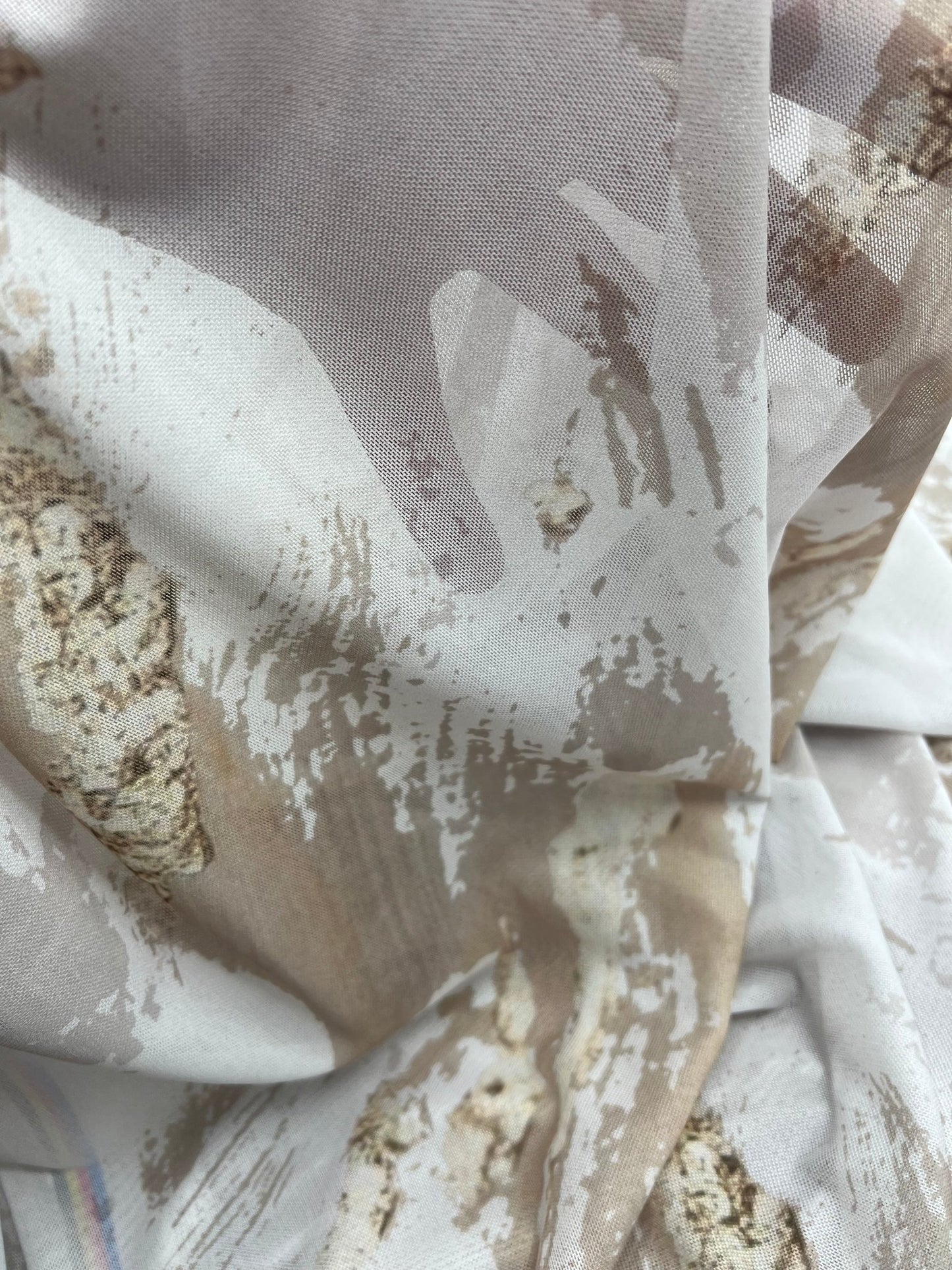 Ivory Stone Marble Effect Print Mesh Fabric Stretch - T9 Fabrics