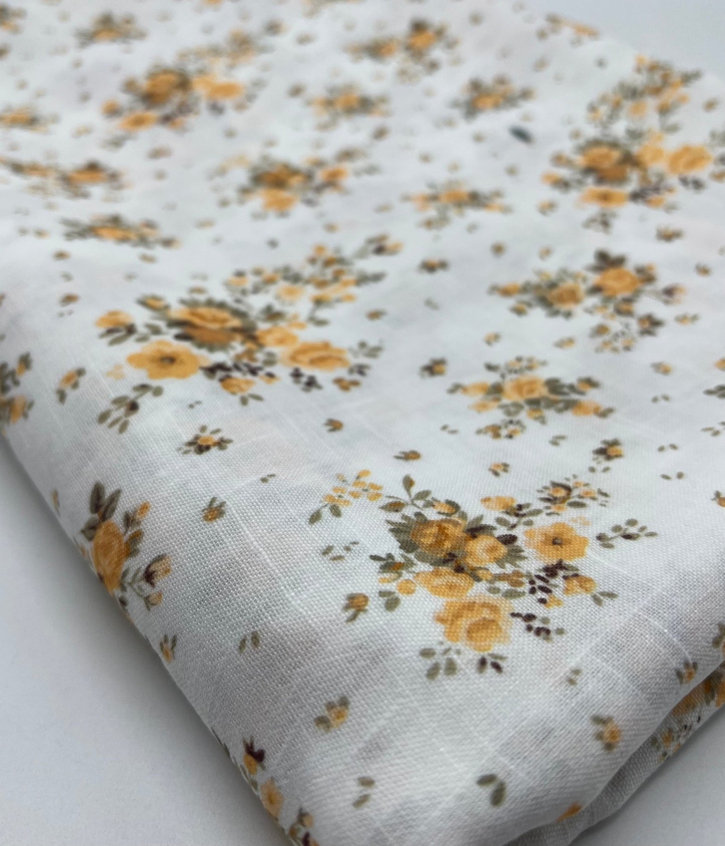 Ivory Yellow Floral Polyester Linen Non Stretch Fabric - T9 Fabrics