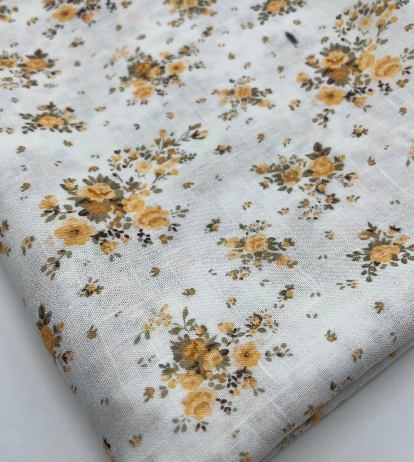 Ivory Yellow Floral Polyester Linen Non Stretch Fabric - T9 Fabrics
