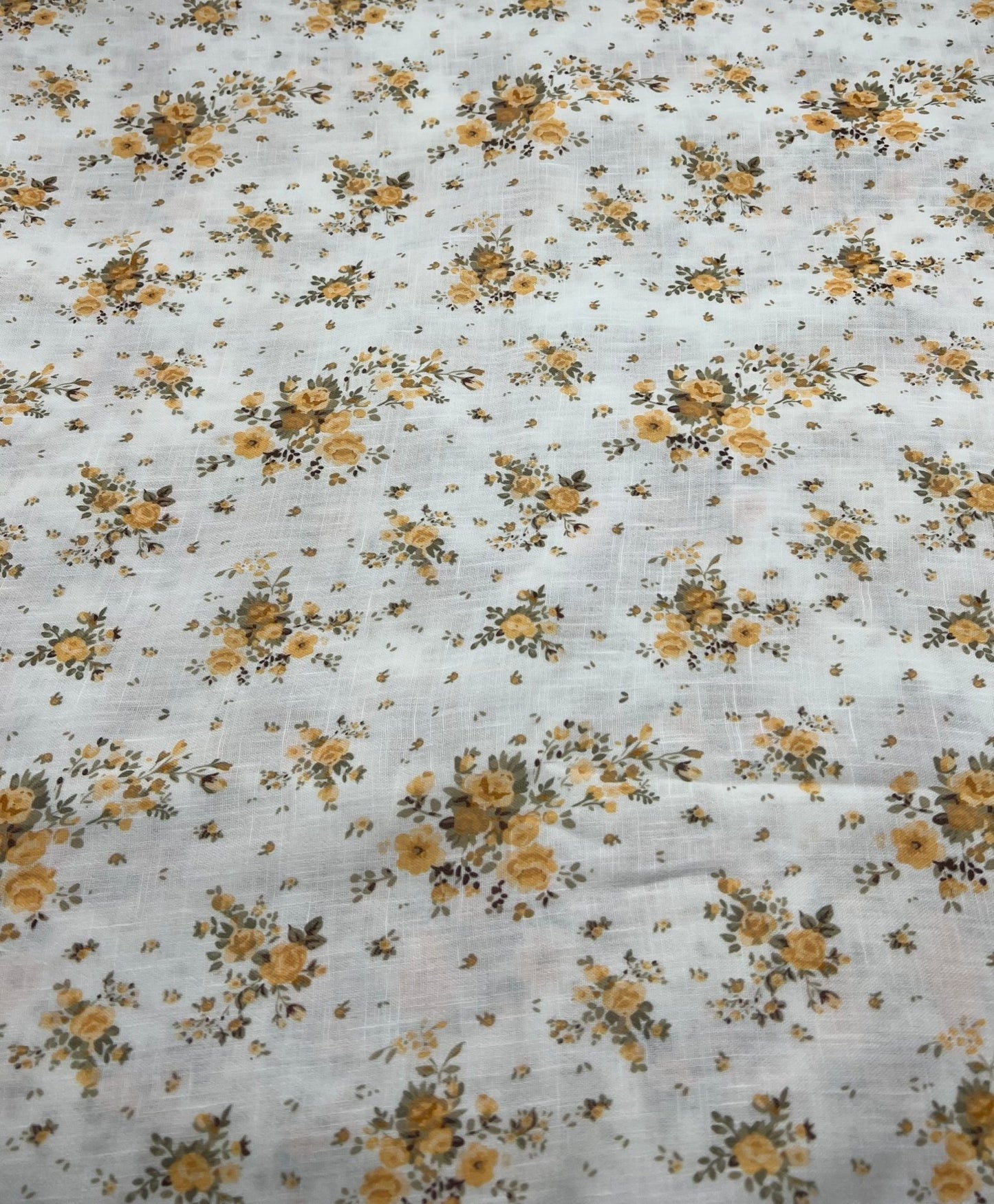 Ivory Yellow Floral Polyester Linen Non Stretch Fabric - T9 Fabrics