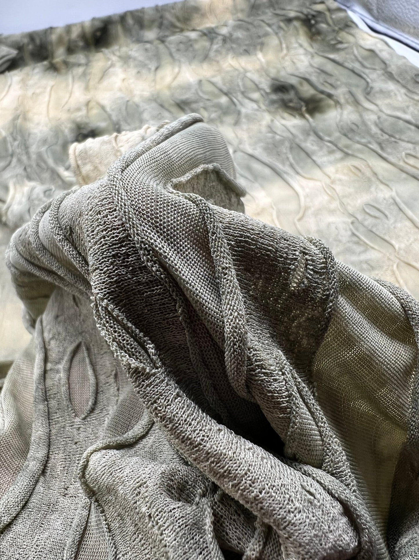 Khaki Camo Distress Textured 2 Way Stretch Fabric - T9 Fabrics