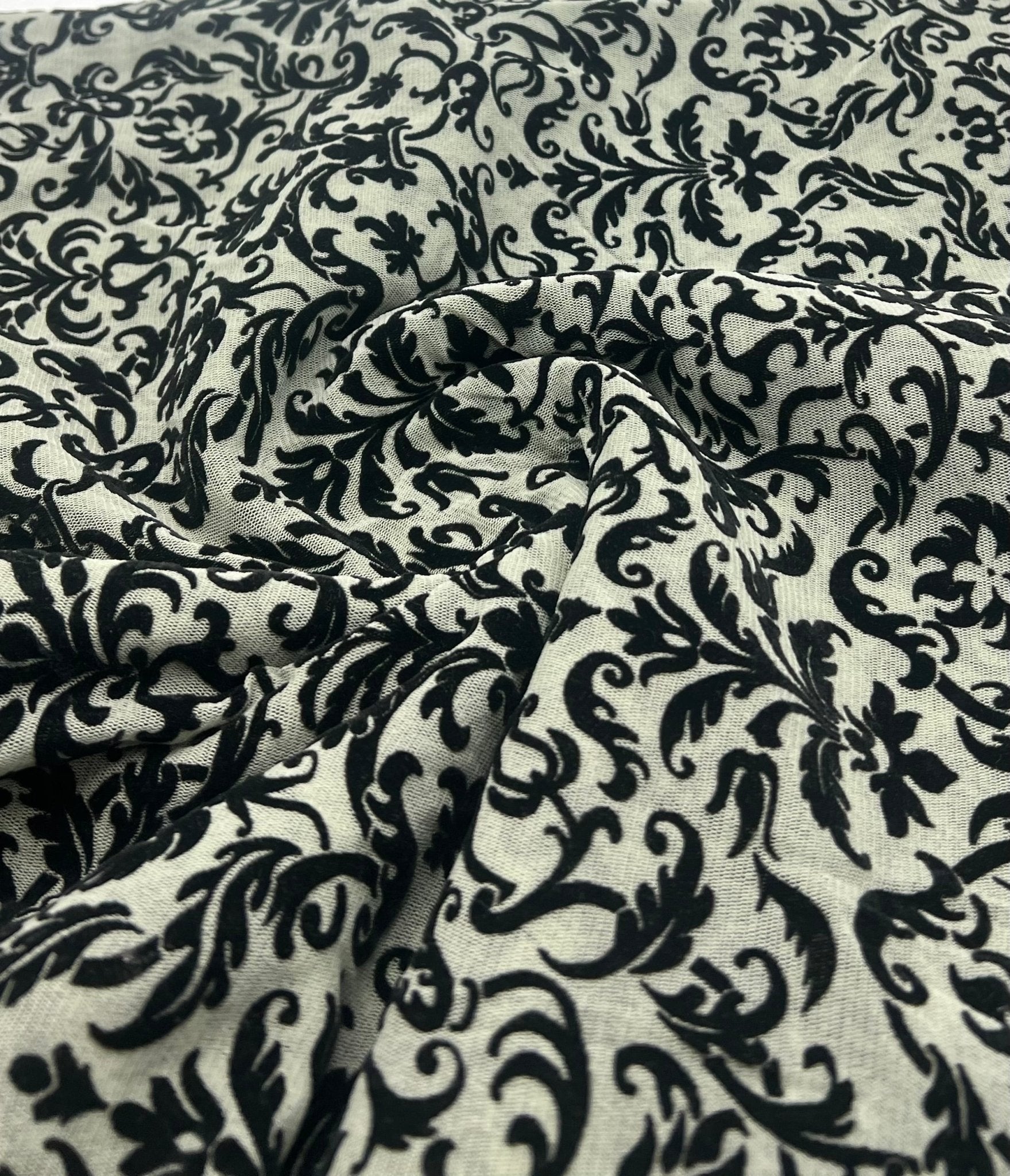 Khaki Green Embossed Flocked Mesh Fabric 2 Way Stretch - T9 Fabrics