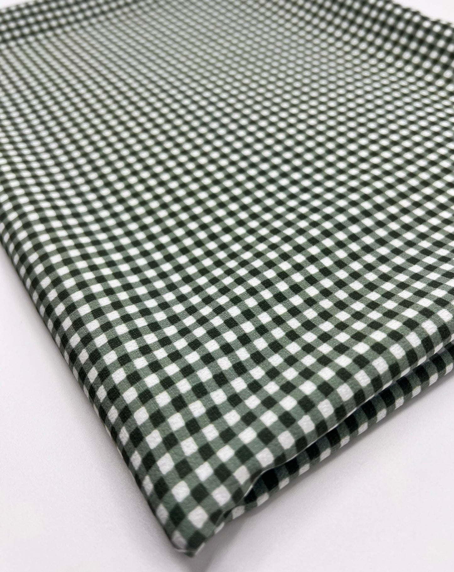 Khaki Green Gingham Check Print Lightweight Bubble Crepe Fabric - T9 Fabrics
