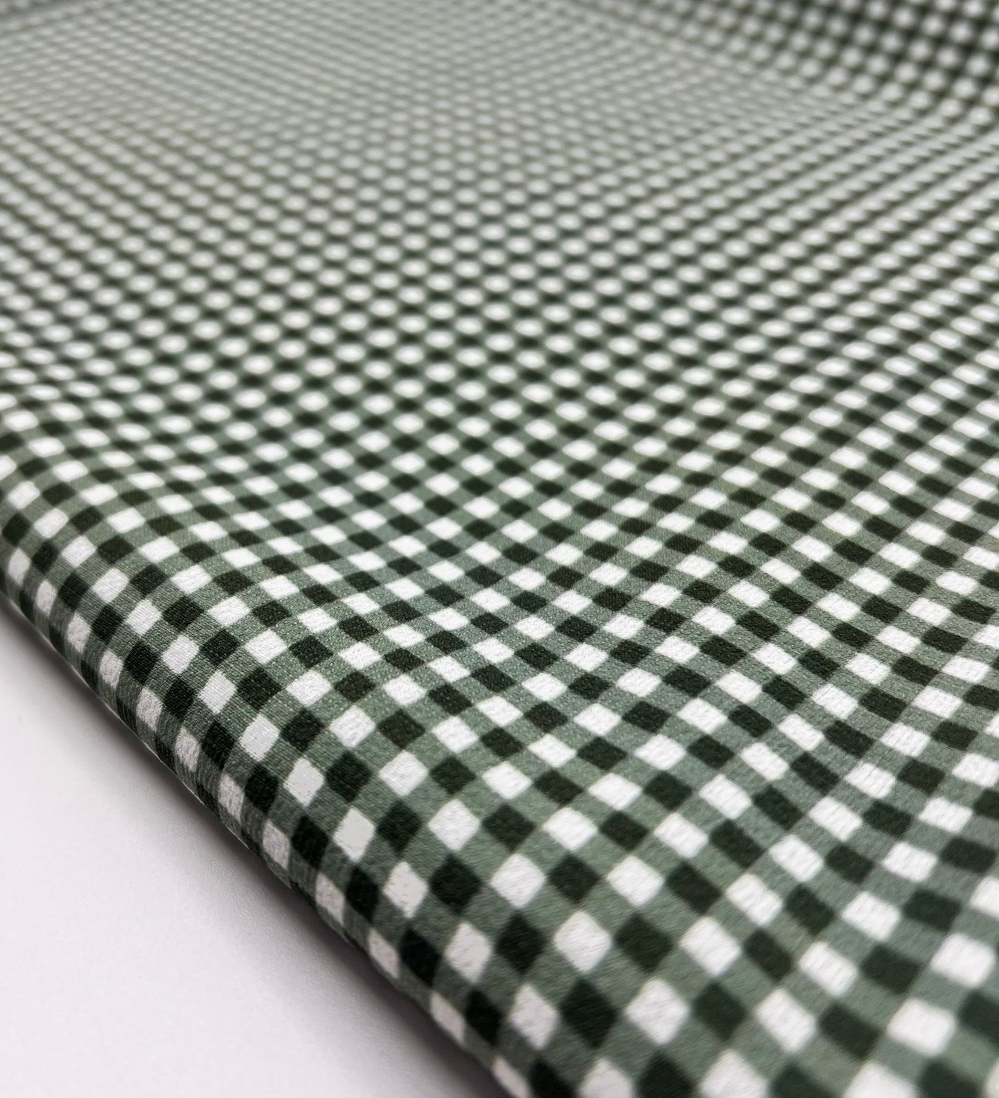 Khaki Green Gingham Check Print Lightweight Bubble Crepe Fabric - T9 Fabrics