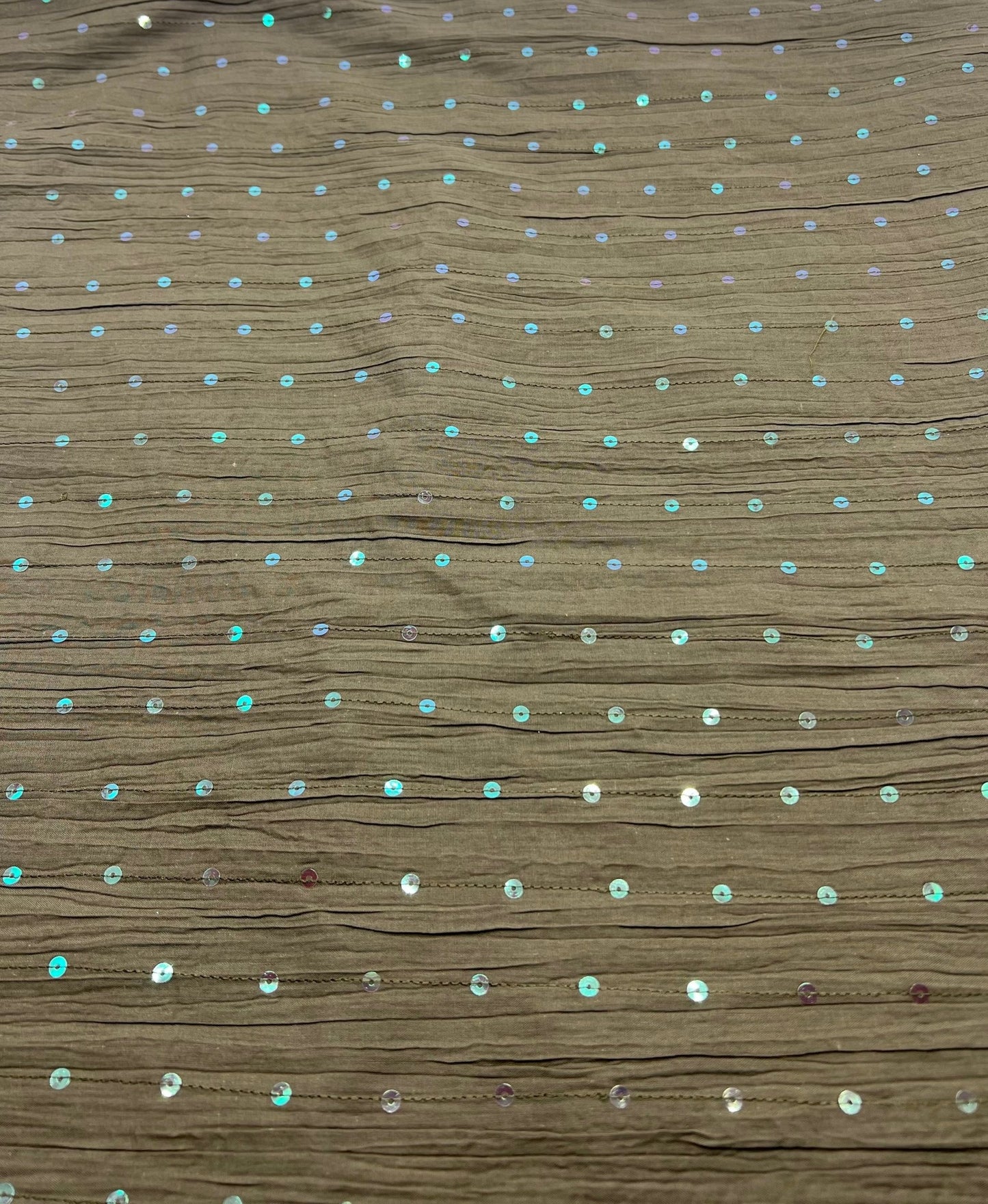 Khaki Sequin Crinkled Lightweight Non Stretch Woven Fabric - T9 Fabrics
