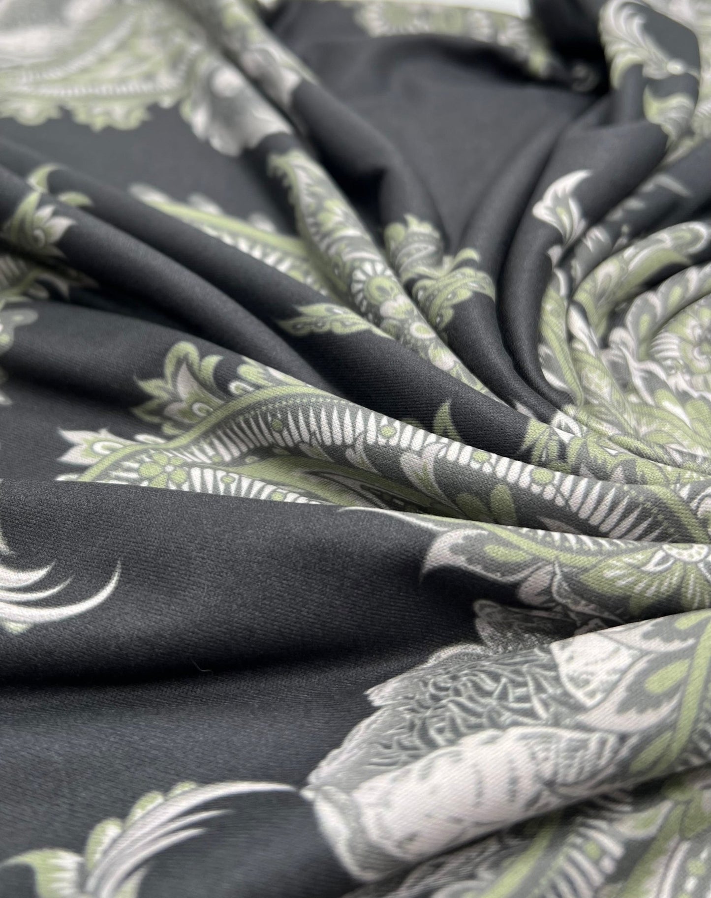 Large Khaki Paisley Super Soft Print Spun Poly Stretch Fabric - T9 Fabrics