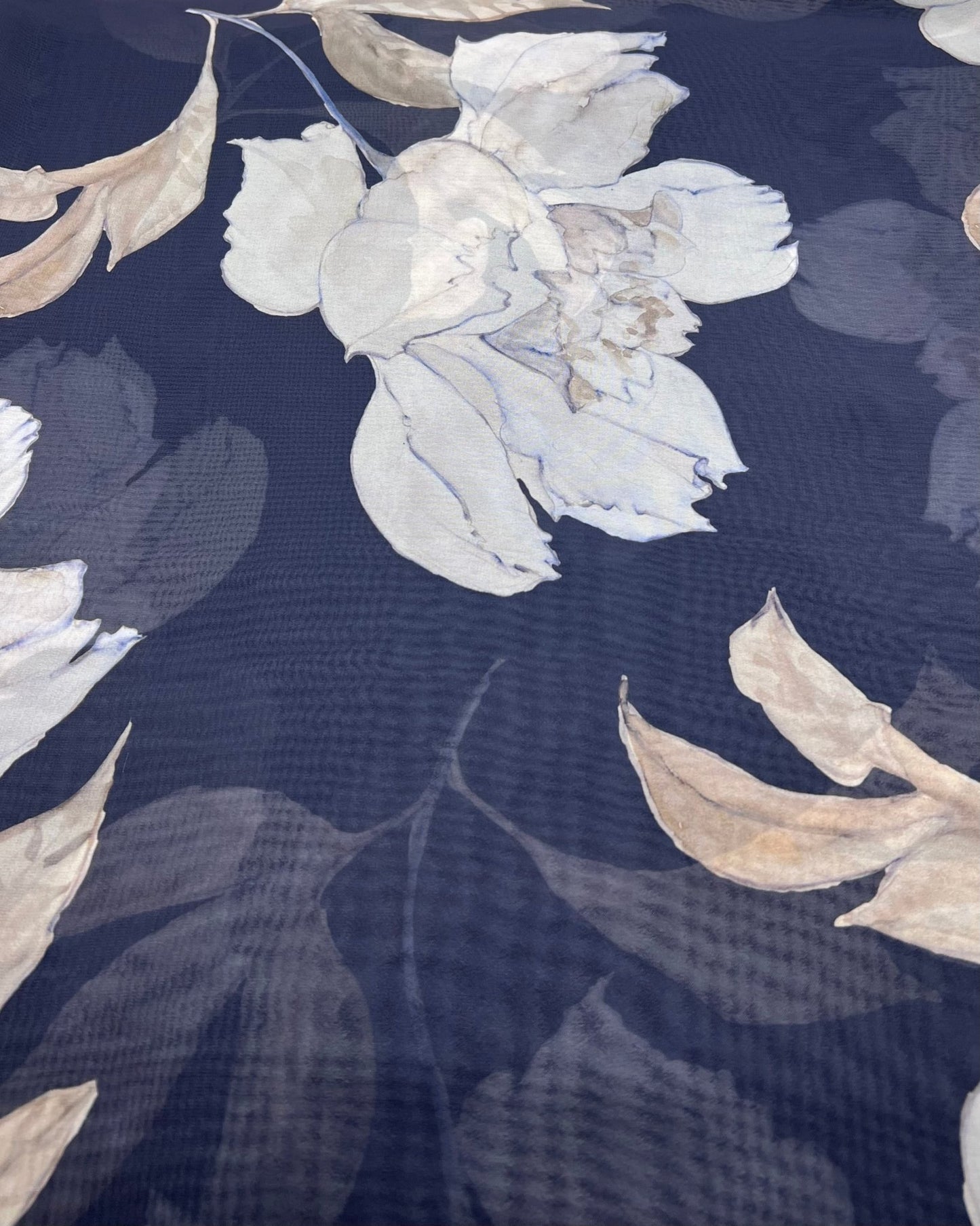 Large White Floral Printed Chiffon Dress Fabric - T9 Fabrics