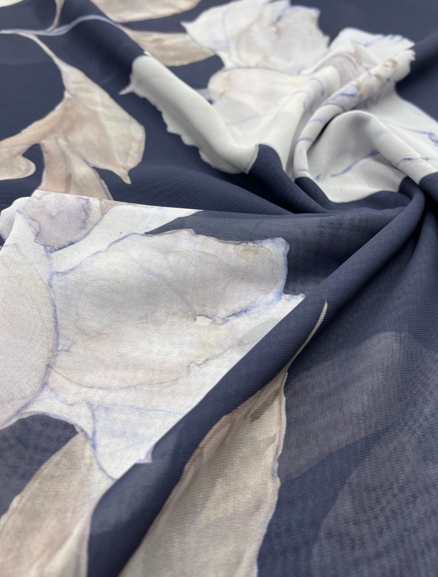 Large White Floral Printed Chiffon Dress Fabric - T9 Fabrics