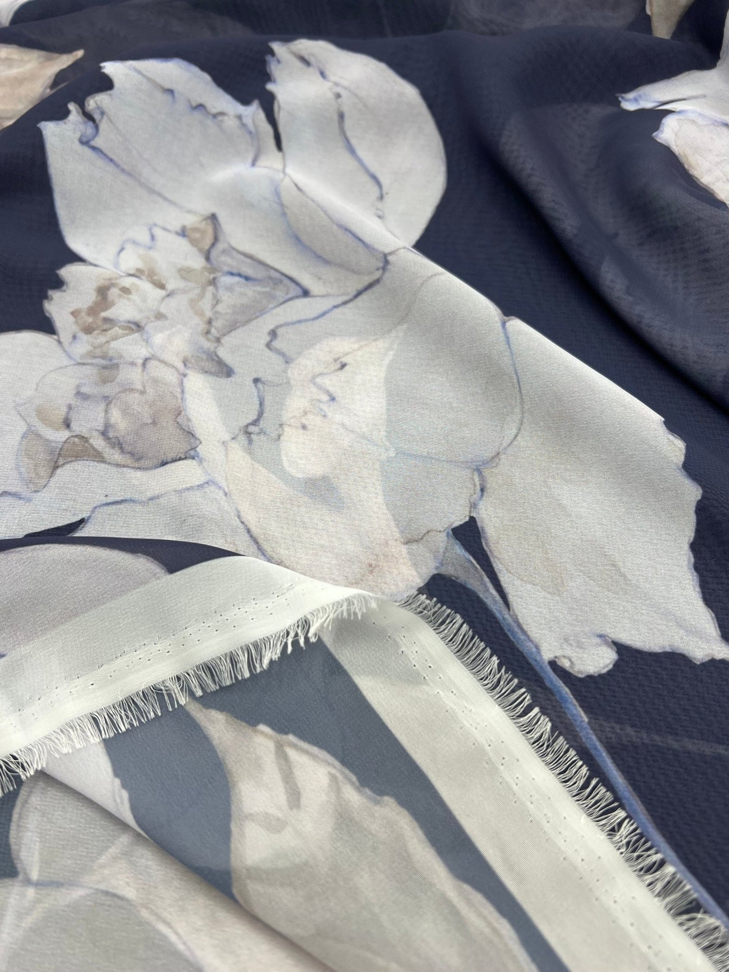 Large White Floral Printed Chiffon Dress Fabric - T9 Fabrics