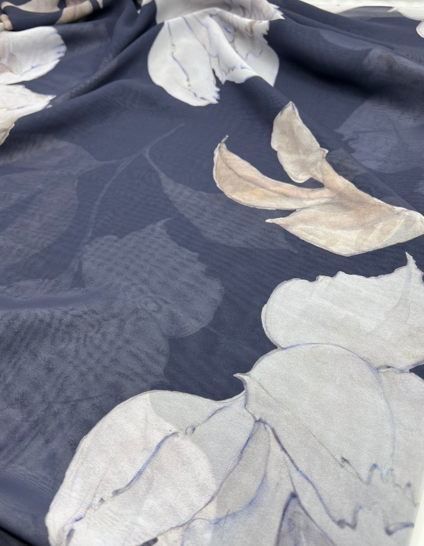 Large White Floral Printed Chiffon Dress Fabric - T9 Fabrics