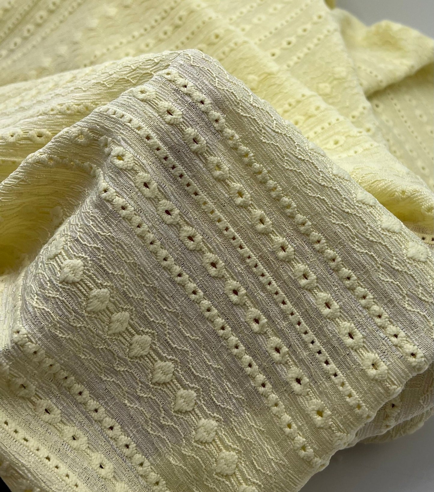 Lemon Broderie Anglaise Stretch Fabric 2 Way Stretch Fabric - T9 Fabrics