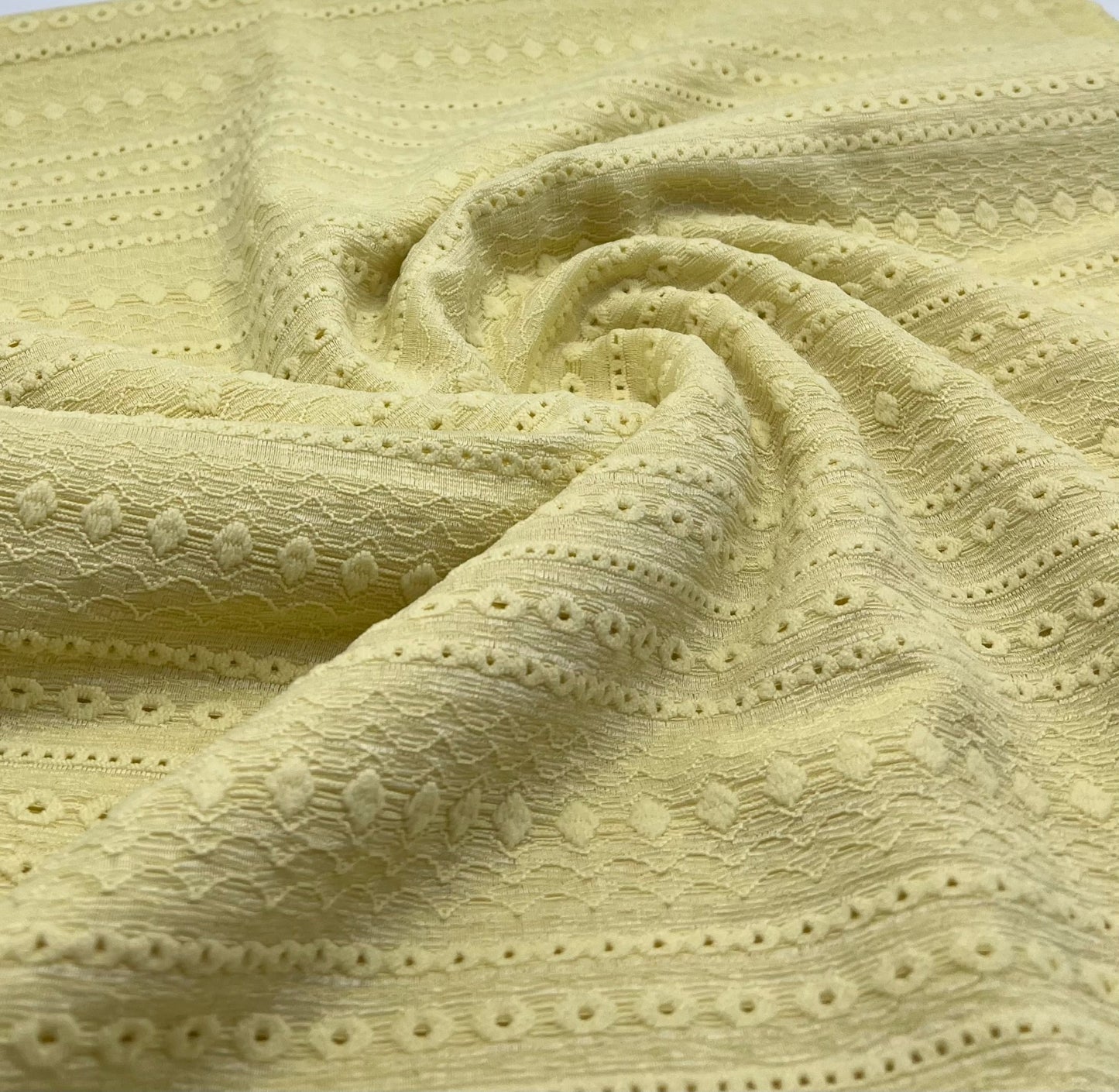 Lemon Broderie Anglaise Stretch Fabric 2 Way Stretch Fabric - T9 Fabrics