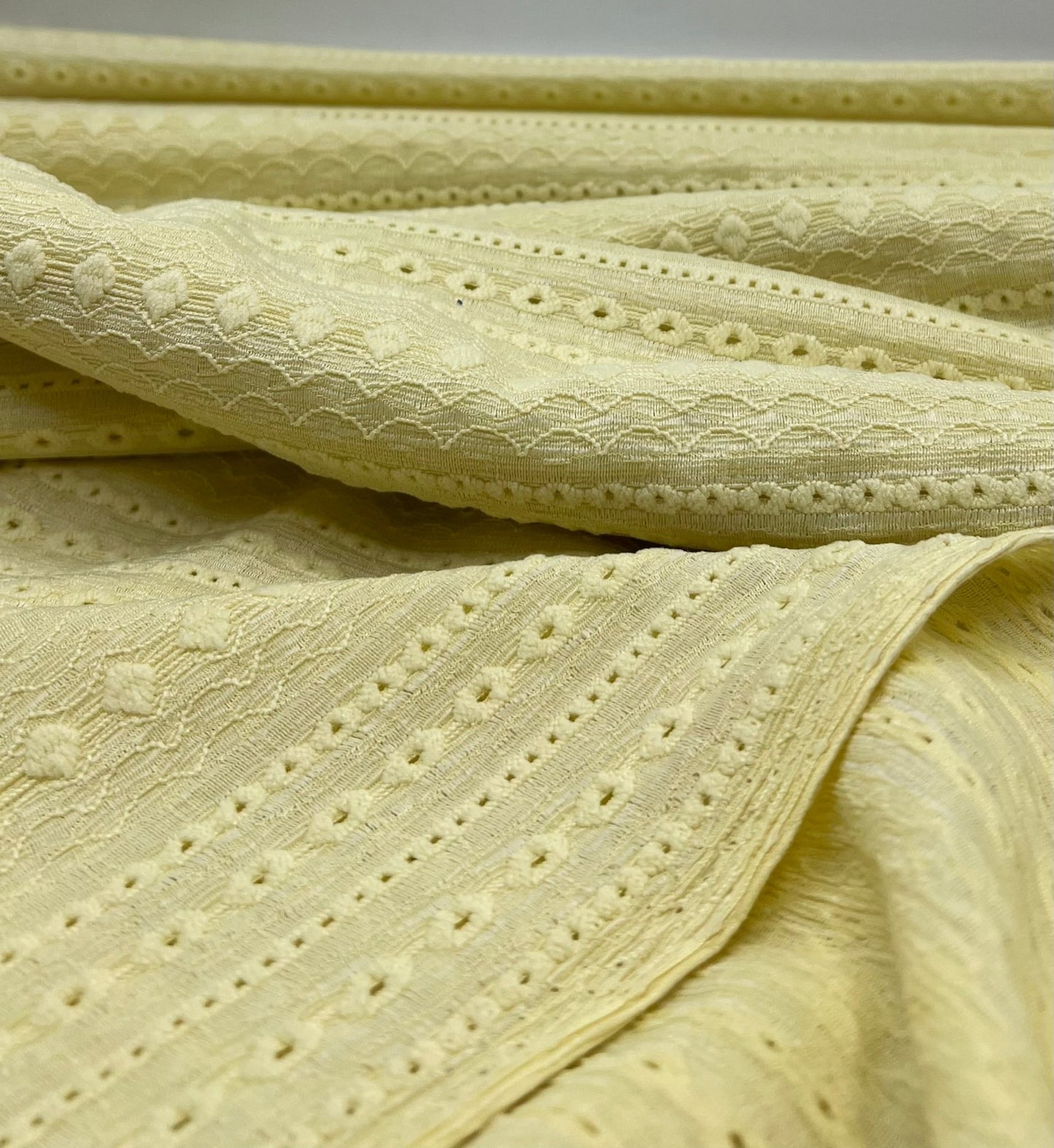 Lemon Broderie Anglaise Stretch Fabric 2 Way Stretch Fabric - T9 Fabrics