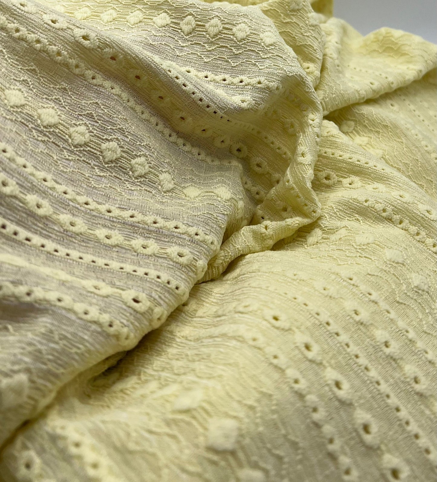 Lemon Broderie Anglaise Stretch Fabric 2 Way Stretch Fabric - T9 Fabrics