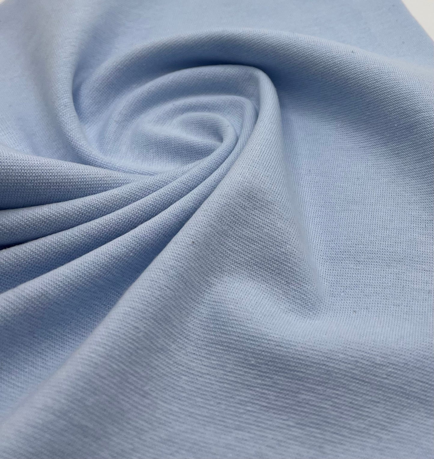 Light Blue Jersey Cuffing Ribbing Fabric 270 GSM Cotton Knit 70cm Wide - T9 Fabrics