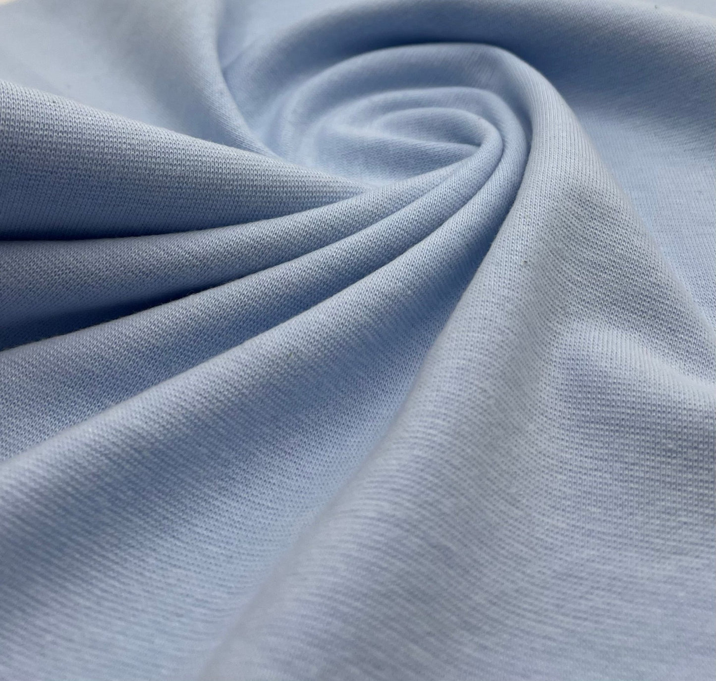 Light Blue Jersey Cuffing Ribbing Fabric 270 GSM Cotton Knit 70cm Wide - T9 Fabrics