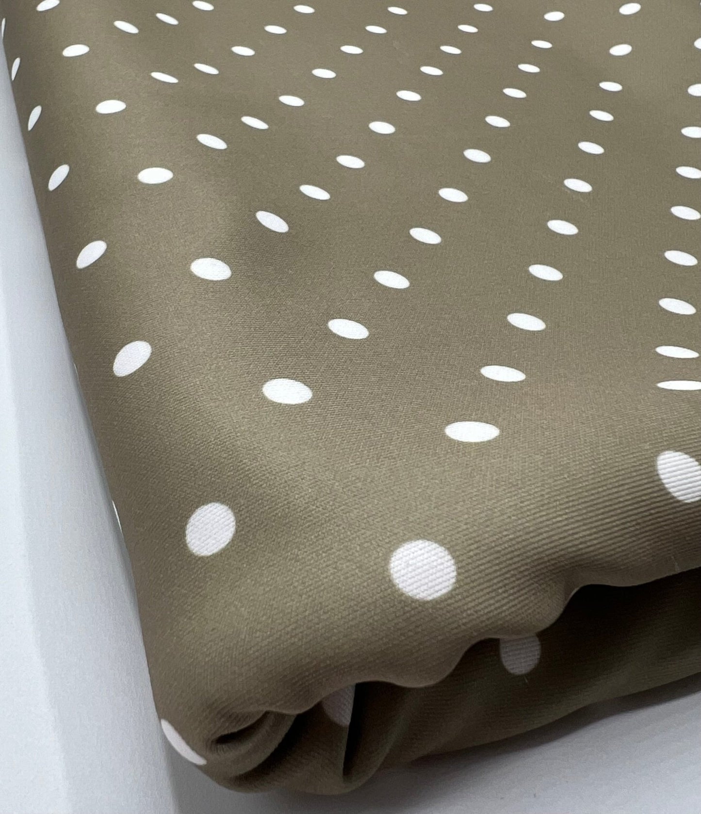 Light Olive White Polka Dot Printed Plain Scuba Fabric - T9 Fabrics