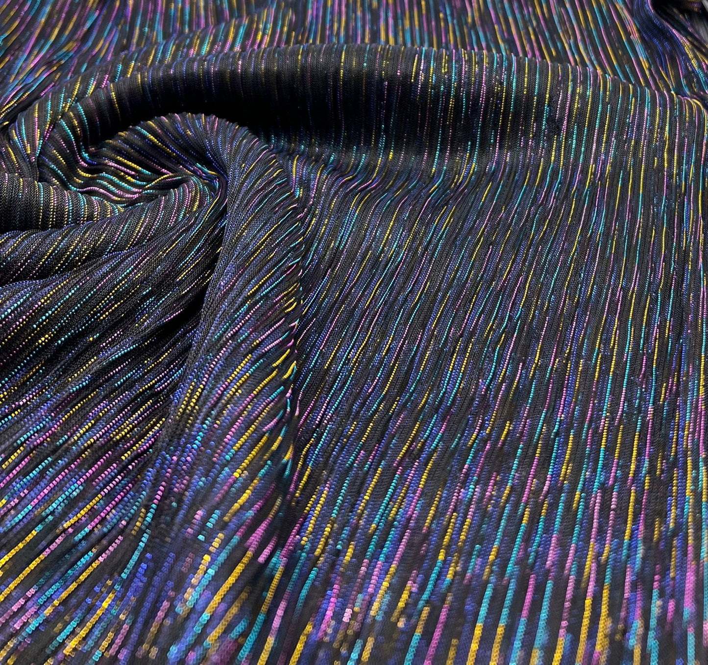 Lightweight Shiny Multi Thread Plisse Pleated Stretch Fabric - T9 Fabrics