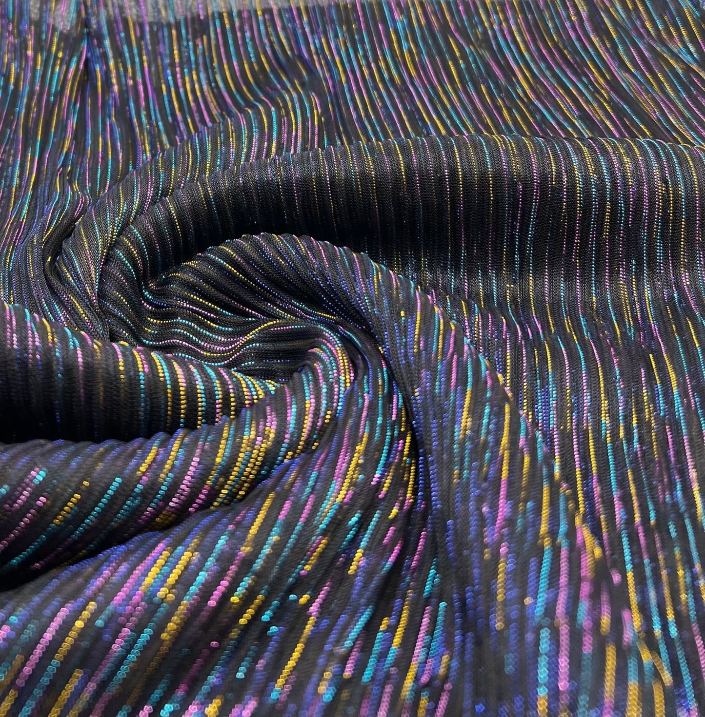 Lightweight Shiny Multi Thread Plisse Pleated Stretch Fabric - T9 Fabrics