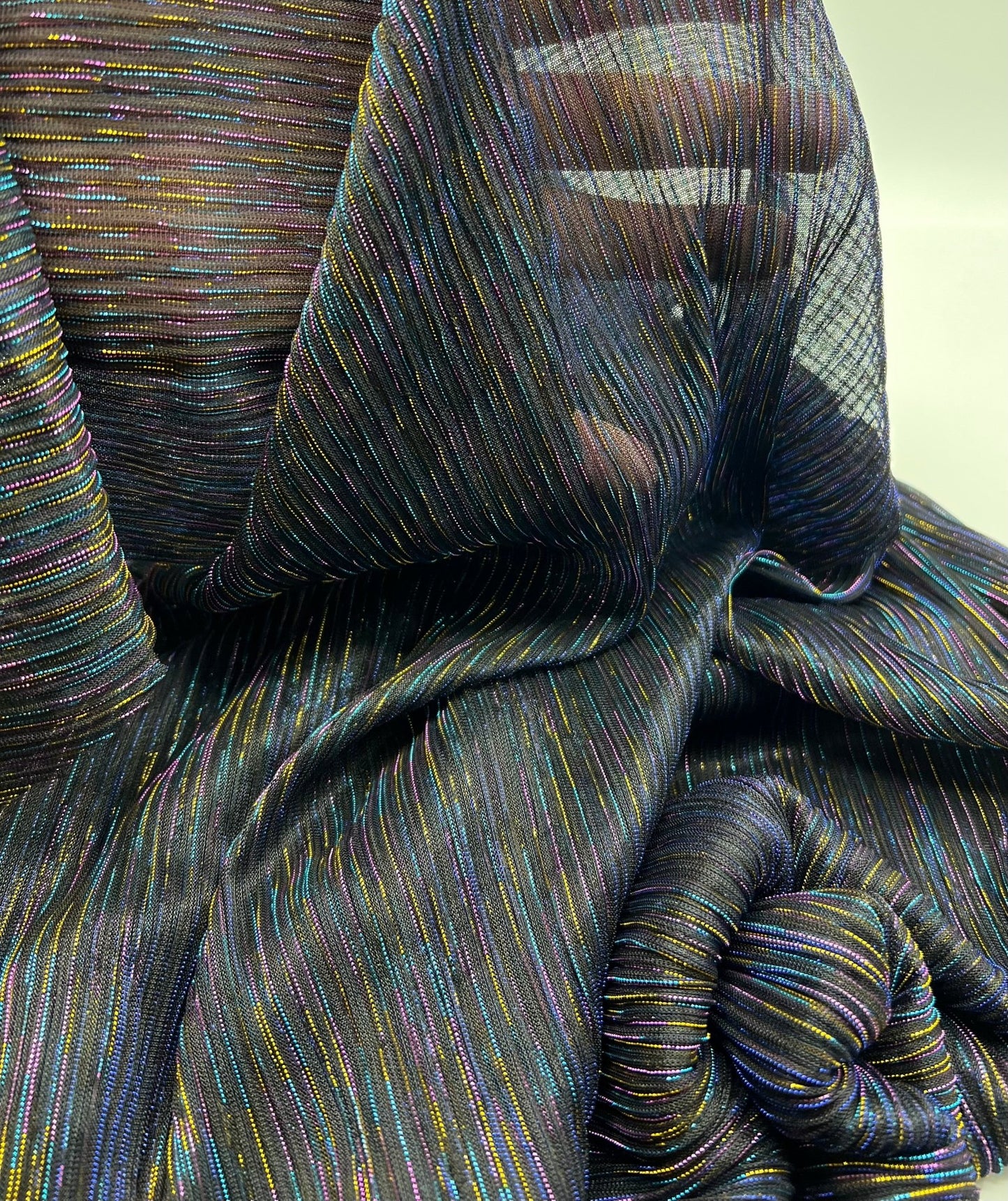 Lightweight Shiny Multi Thread Plisse Pleated Stretch Fabric - T9 Fabrics