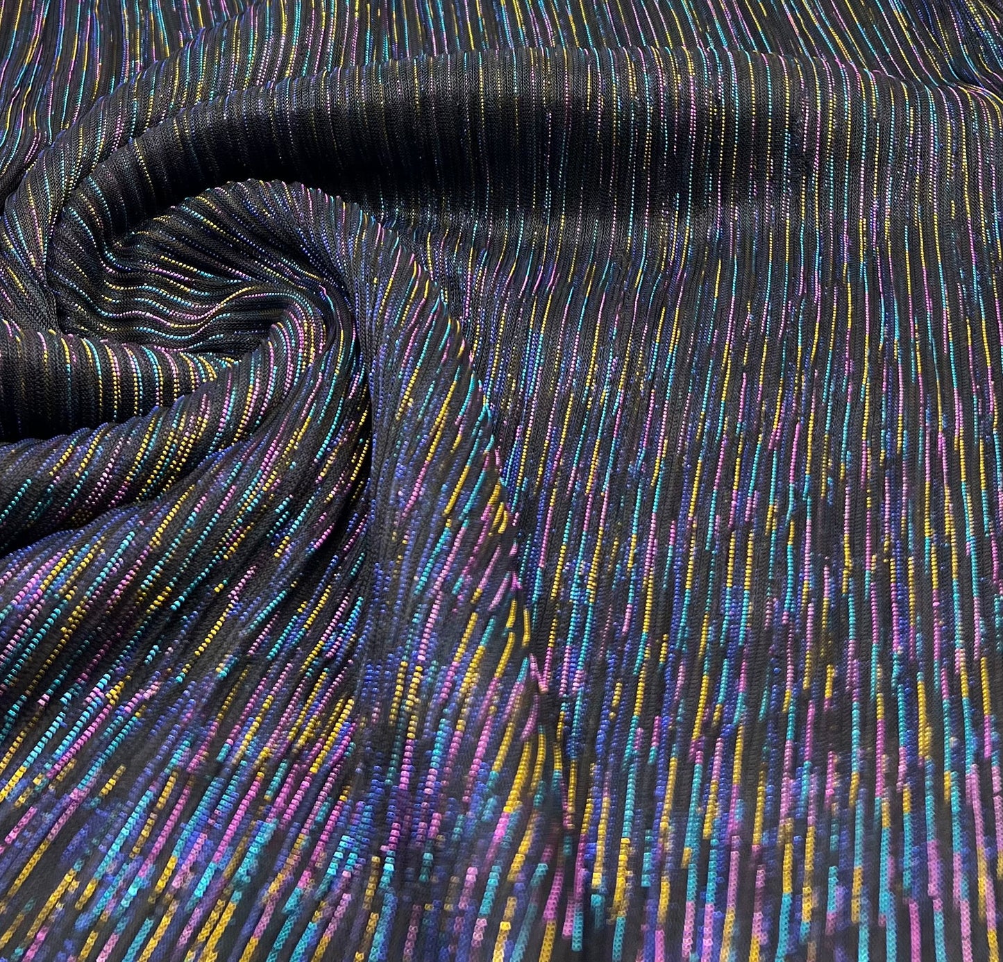 Lightweight Shiny Multi Thread Plisse Pleated Stretch Fabric - T9 Fabrics