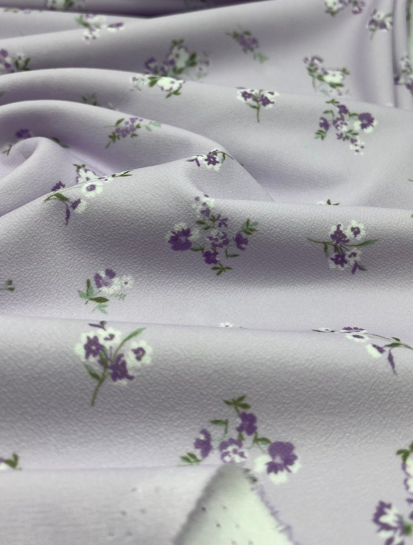 Lilac Ditsy Floral Print Lightweight Jersey Crepe Fabric 4 Way Stretch - T9 Fabrics