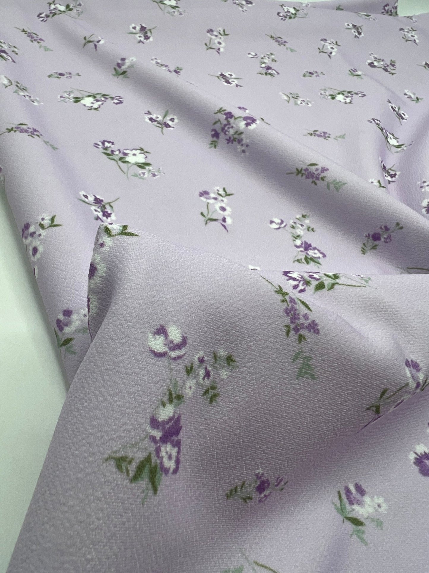 Lilac Ditsy Floral Print Lightweight Jersey Crepe Fabric 4 Way Stretch - T9 Fabrics