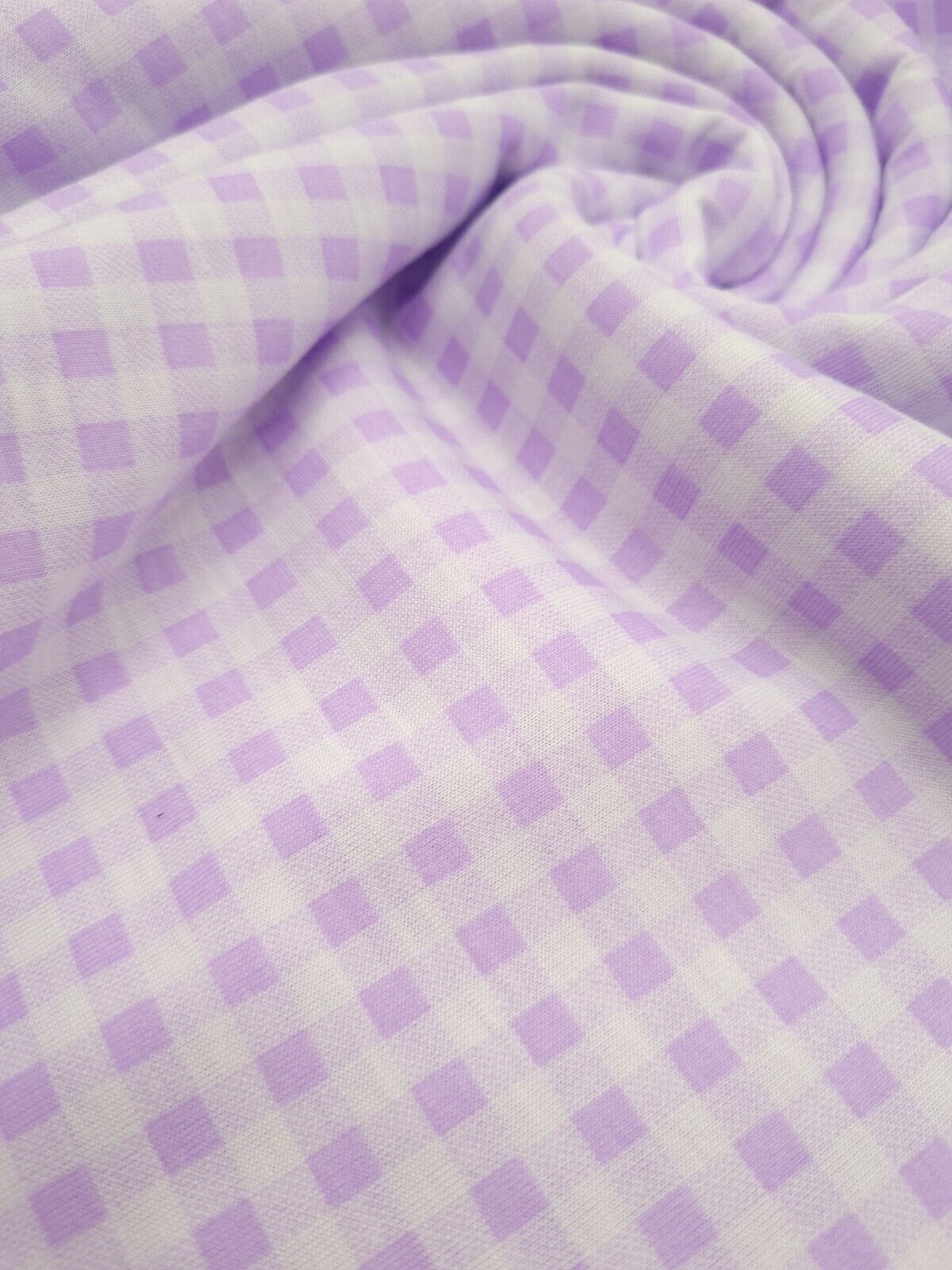 Lilac Gingham Print Spun Poly Stretch Fabric - T9 Fabrics