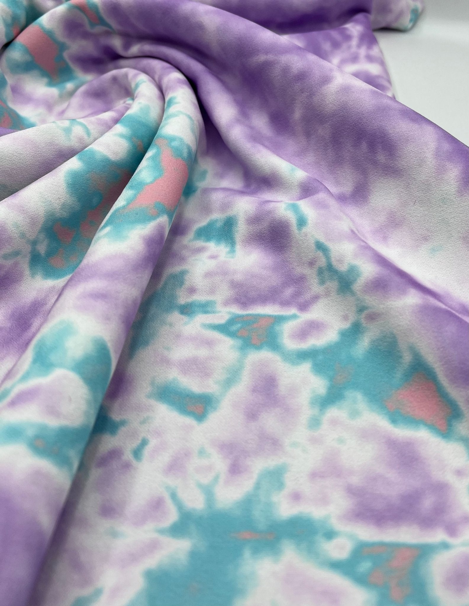 Lilac Green Mix Printed Scuba Crepe Jersey Fabric 4 Way Stretch - T9 Fabrics