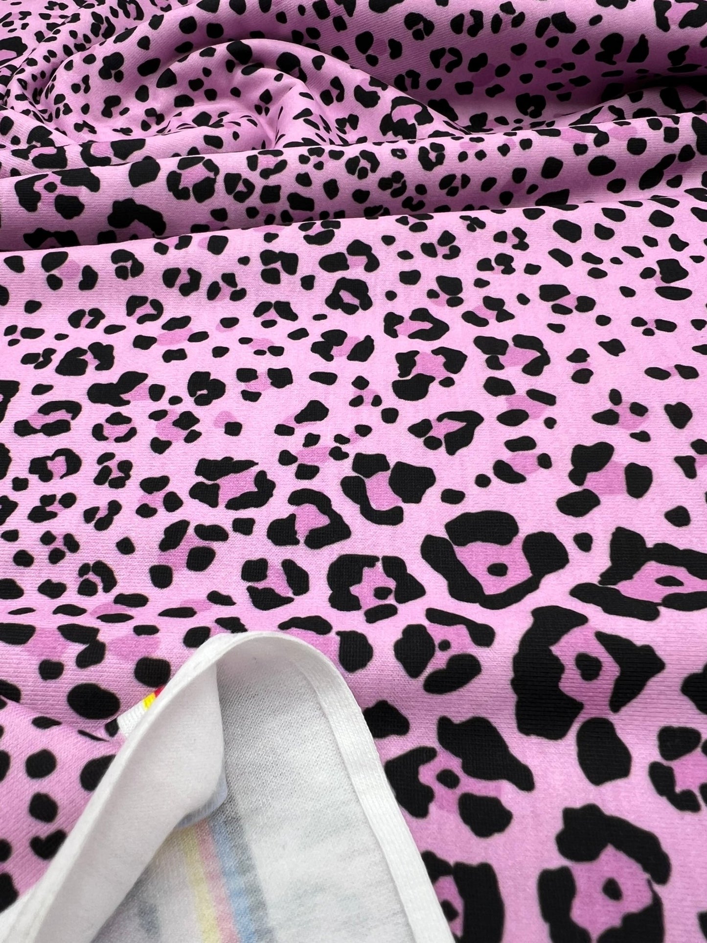 Lilac Pink Black Animal Print Viscose Elastane 4 Way Stretch Fabric - T9 Fabrics