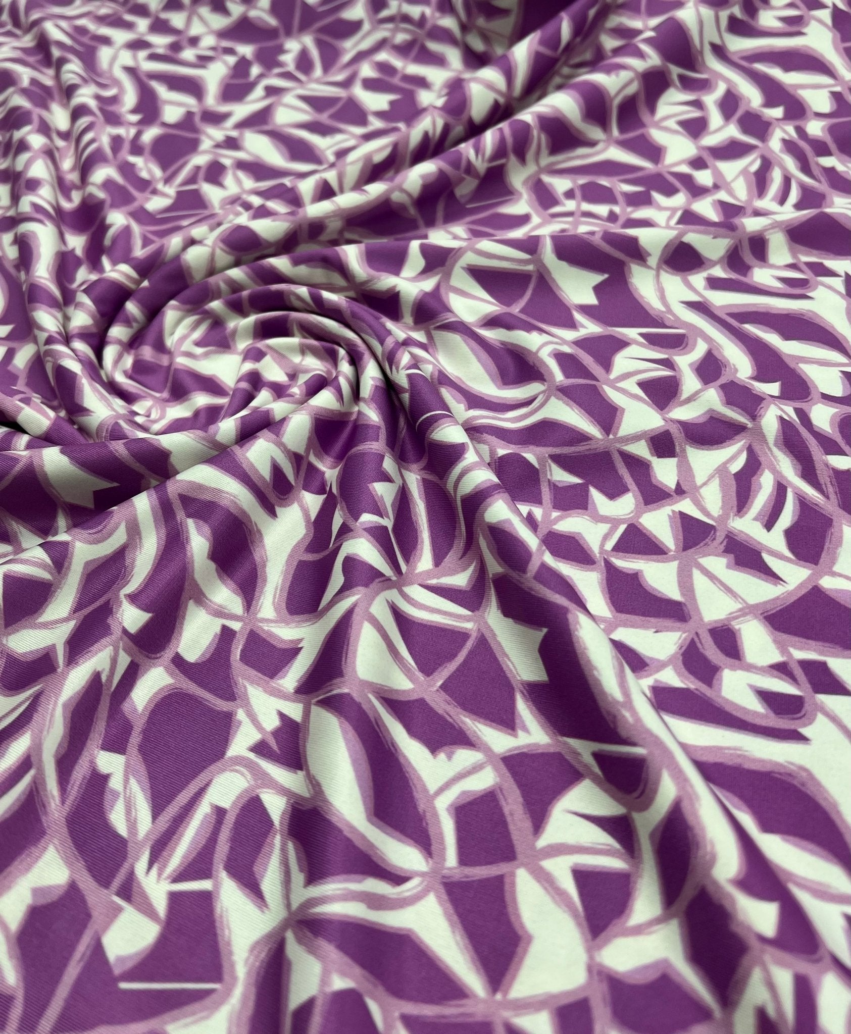 Lilac White Pink Print Soft Touch 4 Way Stretch Fabric - T9 Fabrics