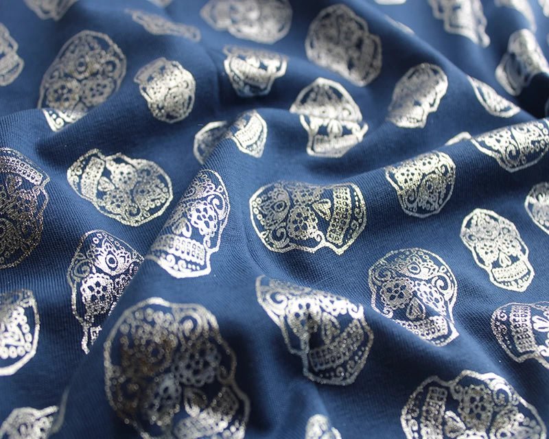 Metallic Skulls Cotton Stretch Jersey 200 GSM 95/5 Lycra 4 Way Stretch - T9 Fabrics