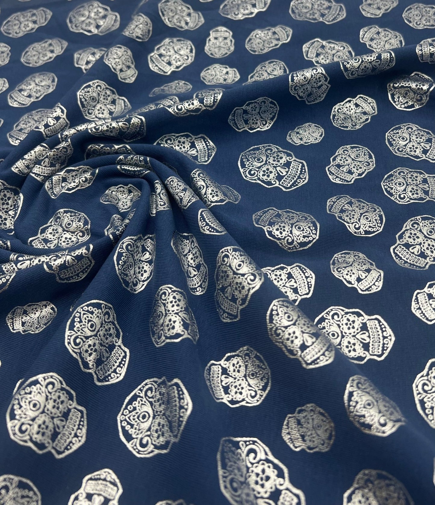 Metallic Skulls Cotton Stretch Jersey 200 GSM 95/5 Lycra 4 Way Stretch - T9 Fabrics