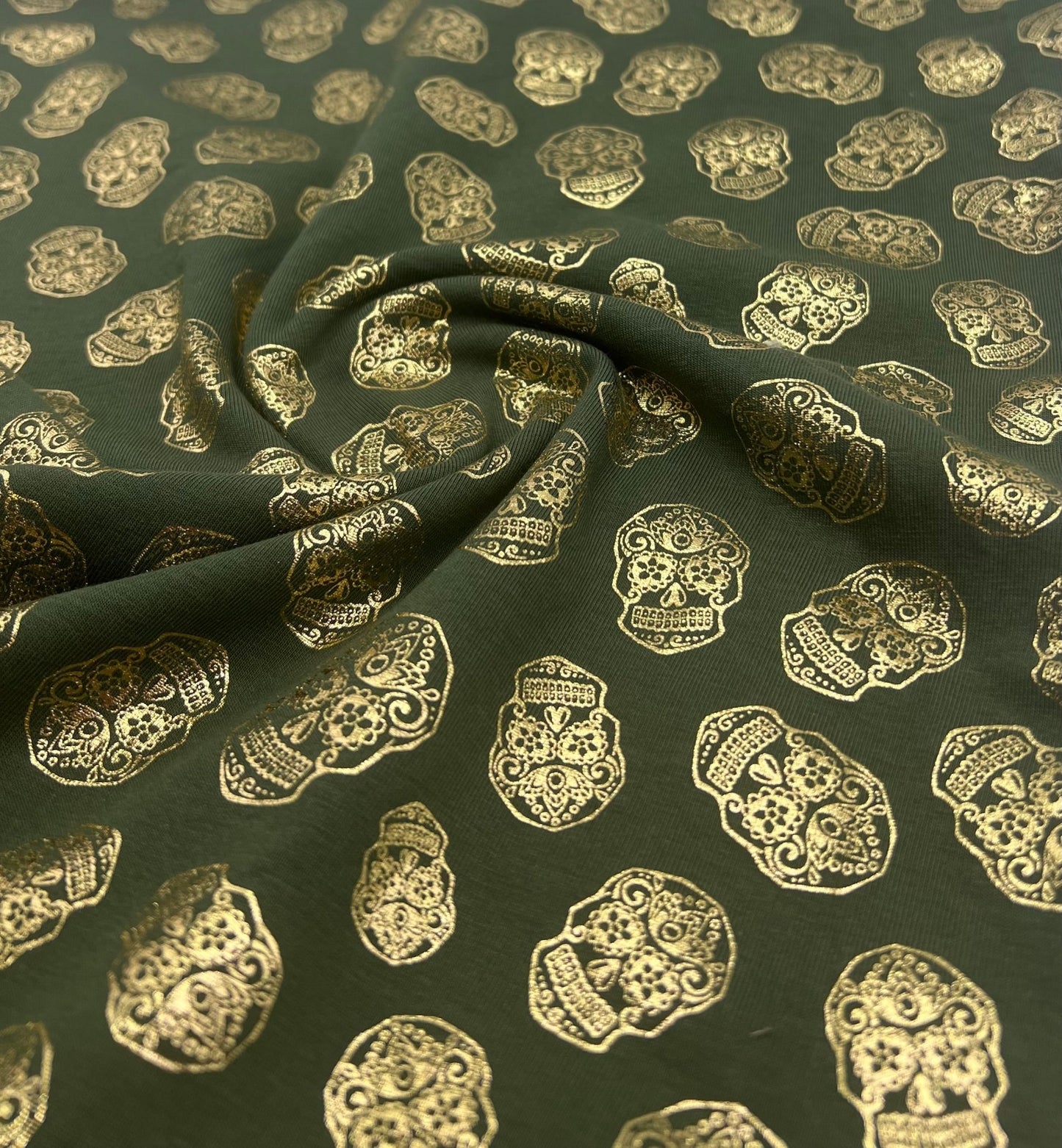 Metallic Skulls Cotton Stretch Jersey 200 GSM 95/5 Lycra 4 Way Stretch - T9 Fabrics