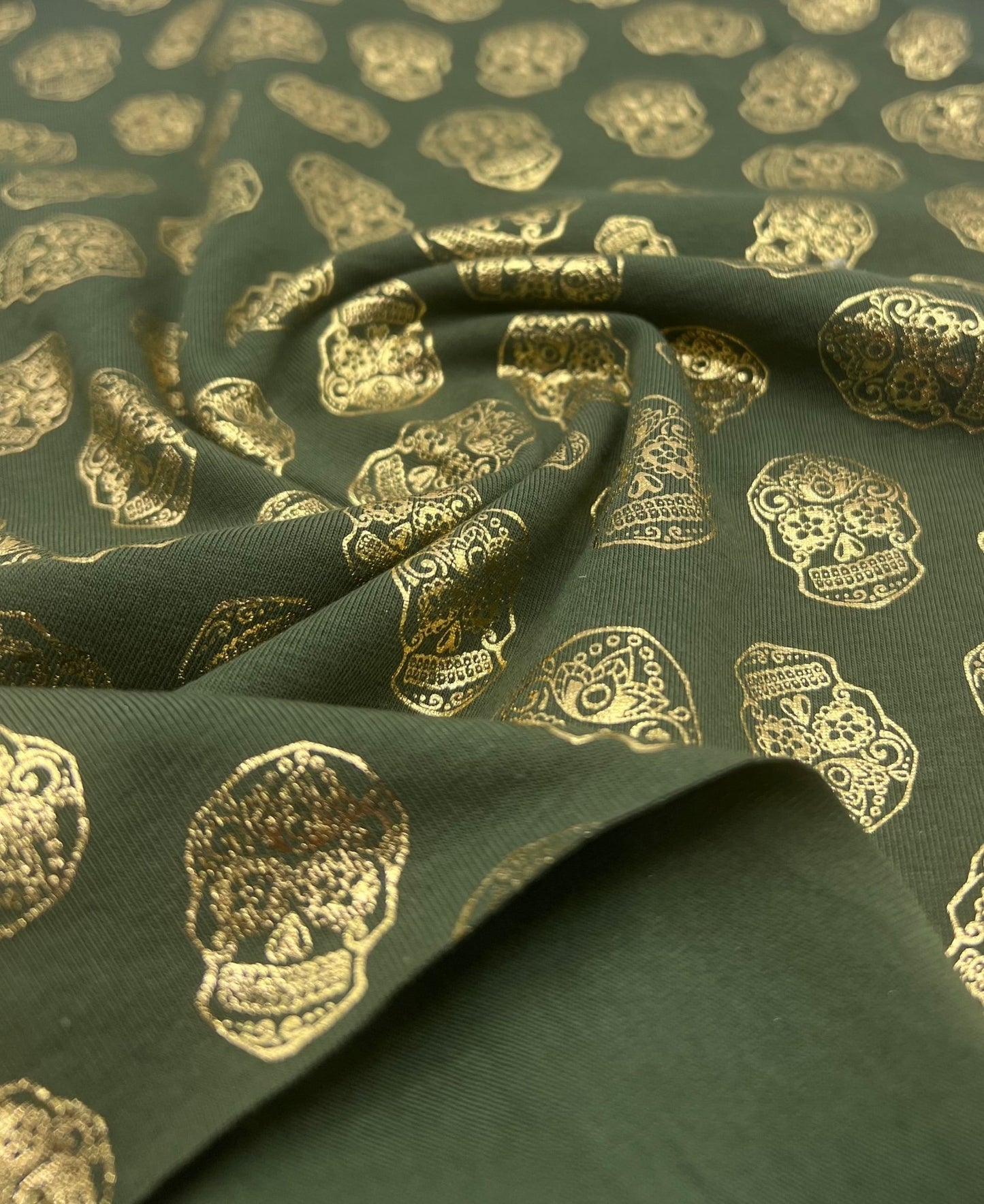 Metallic Skulls Cotton Stretch Jersey 200 GSM 95/5 Lycra 4 Way Stretch - T9 Fabrics