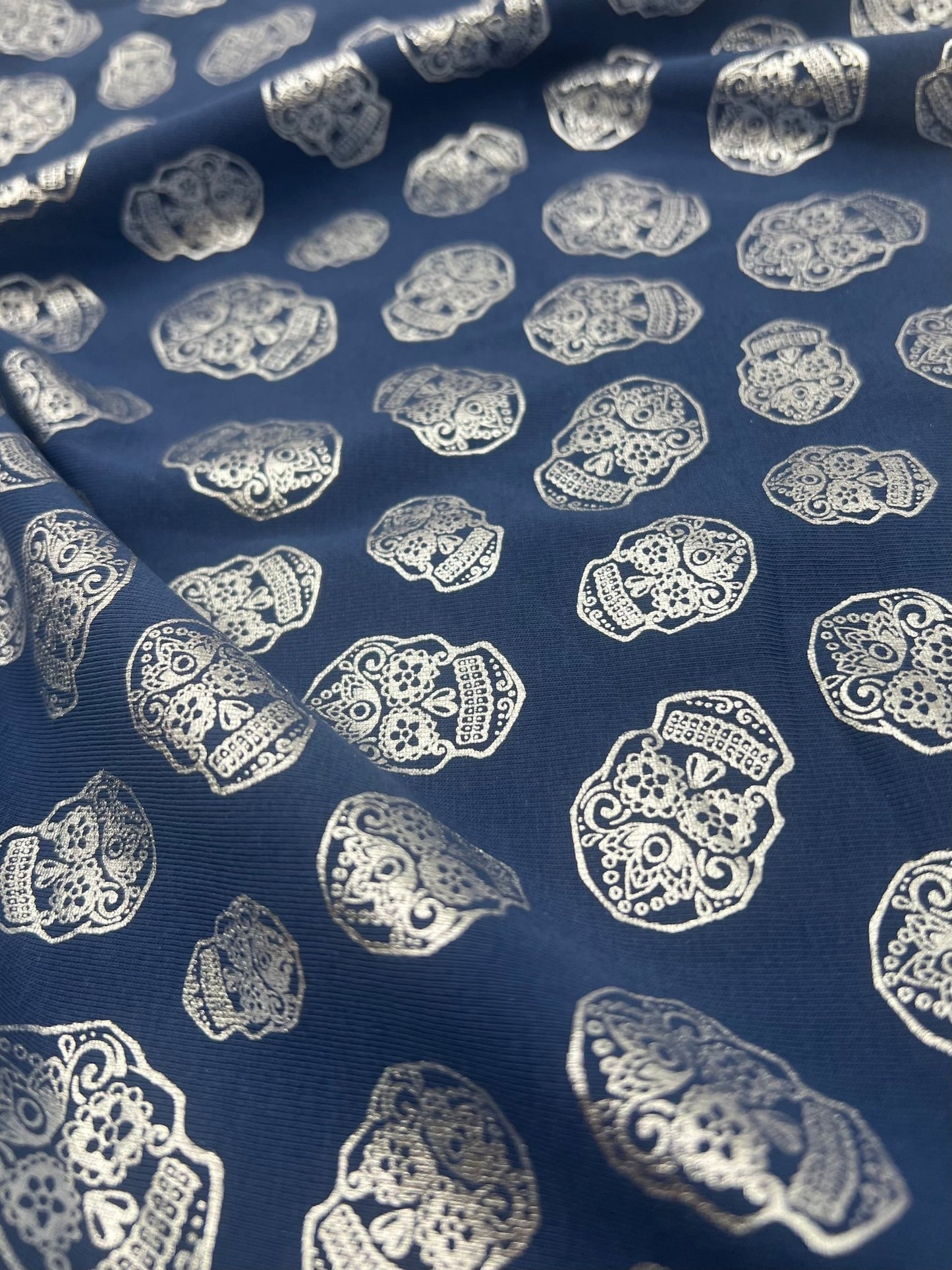 Metallic Skulls Cotton Stretch Jersey 200 GSM 95/5 Lycra 4 Way Stretch - T9 Fabrics