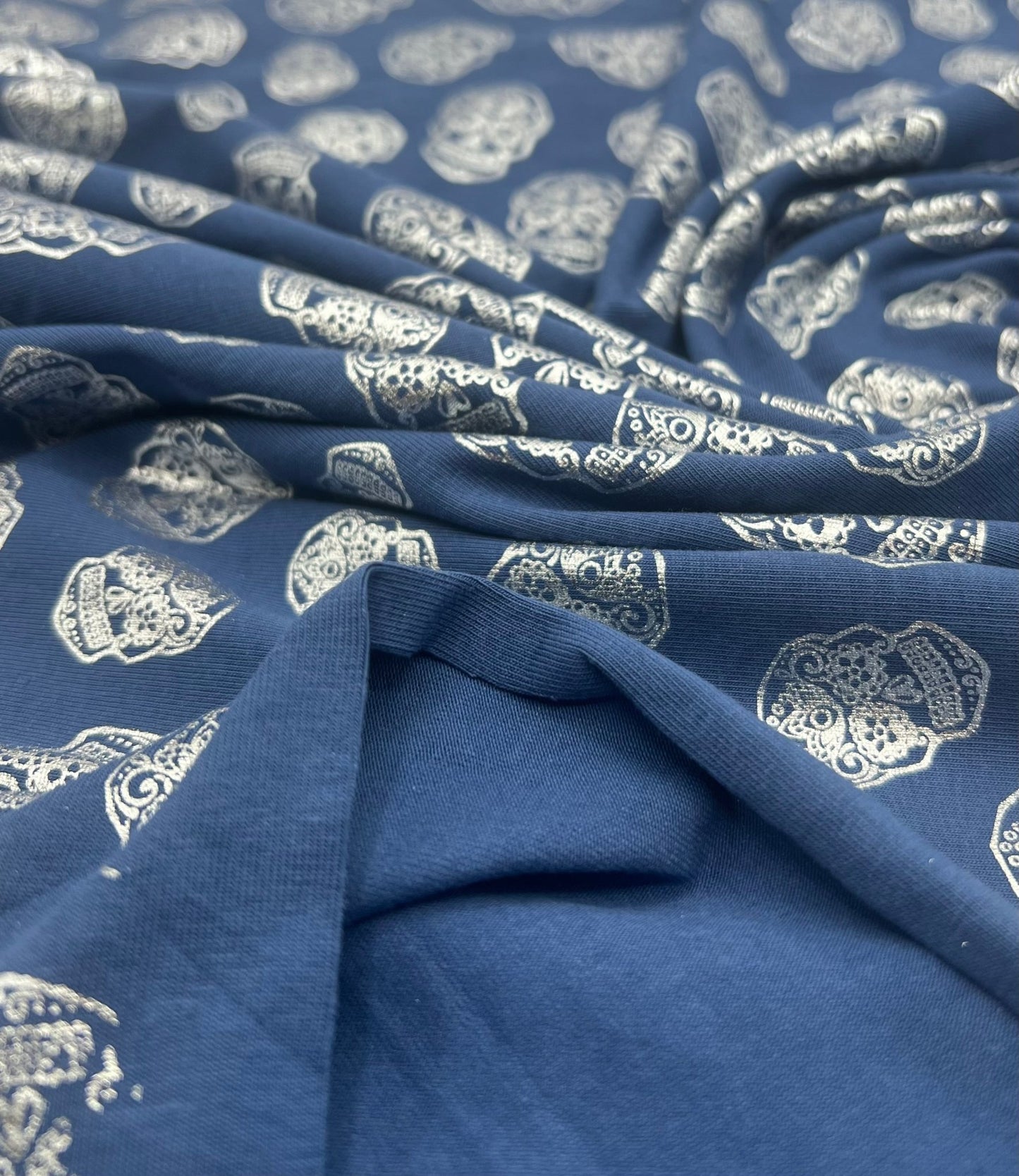 Metallic Skulls Cotton Stretch Jersey 200 GSM 95/5 Lycra 4 Way Stretch - T9 Fabrics
