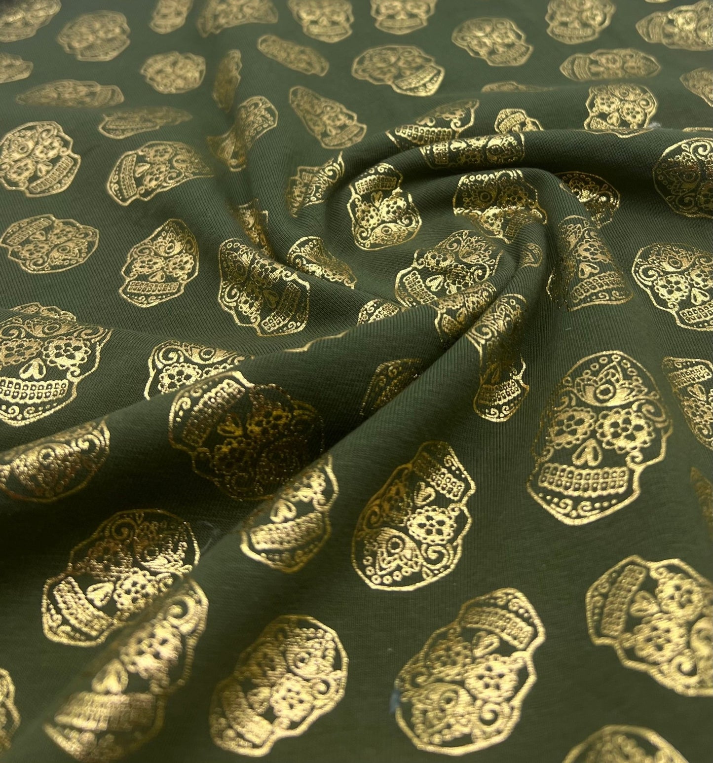 Metallic Skulls Cotton Stretch Jersey 200 GSM 95/5 Lycra 4 Way Stretch - T9 Fabrics