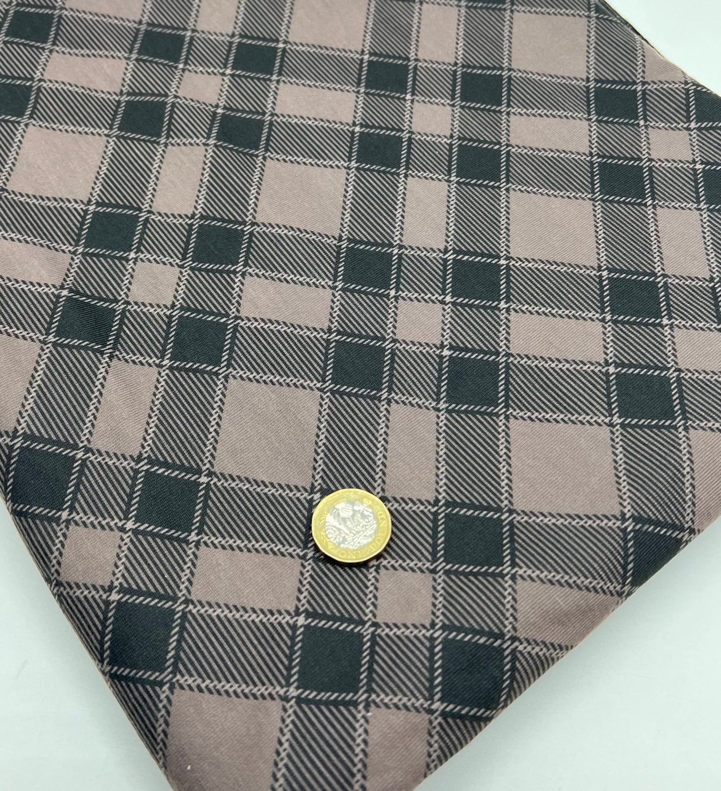 Mocha Black Diamond Check Print Spun Poly Stretch Fabric - T9 Fabrics