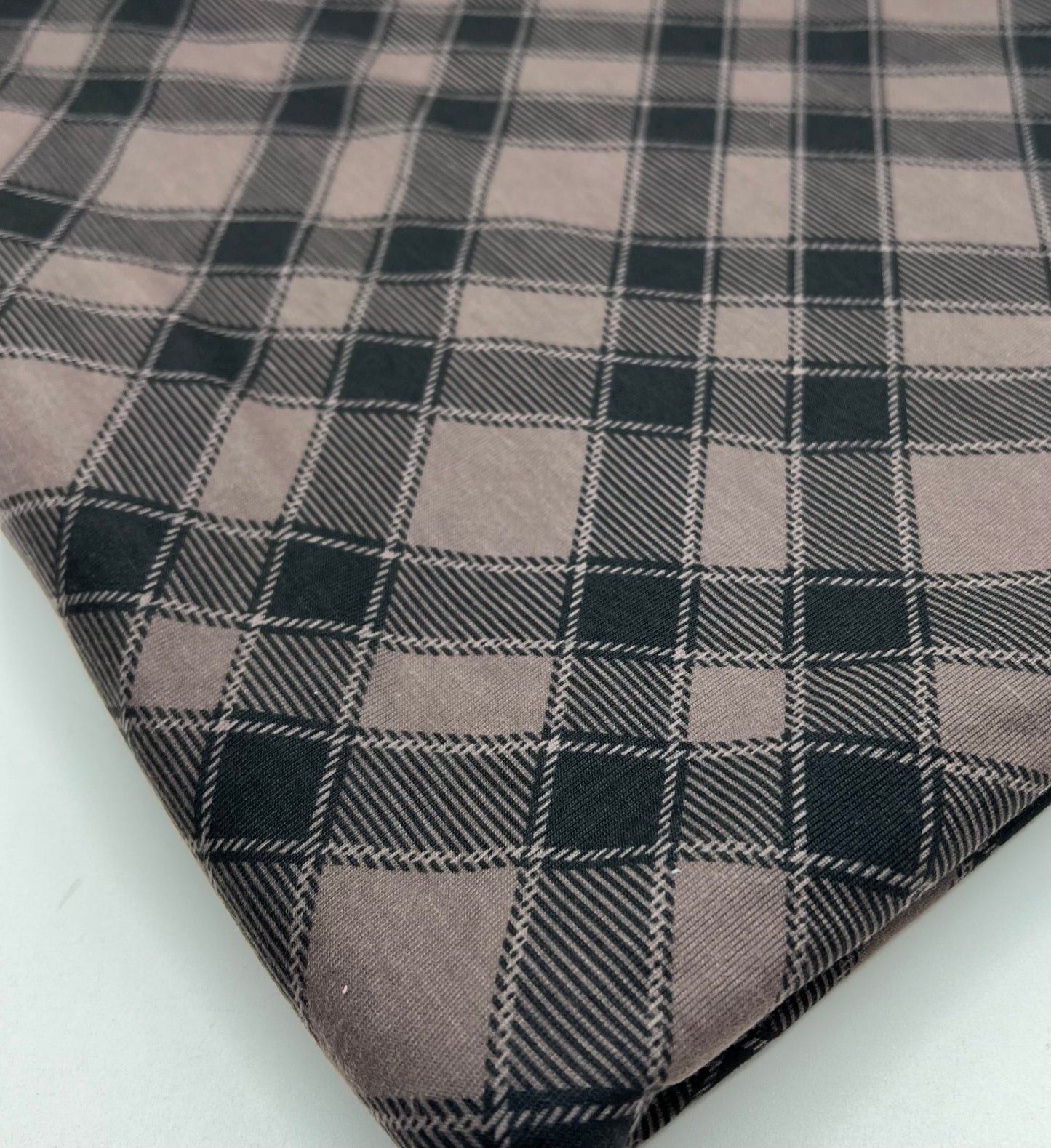 Mocha Black Diamond Check Print Spun Poly Stretch Fabric - T9 Fabrics