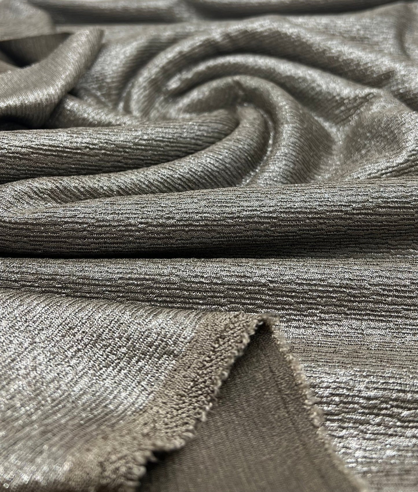 Mocha Silver Metallic Foil Rib Fabric - T9 Fabrics
