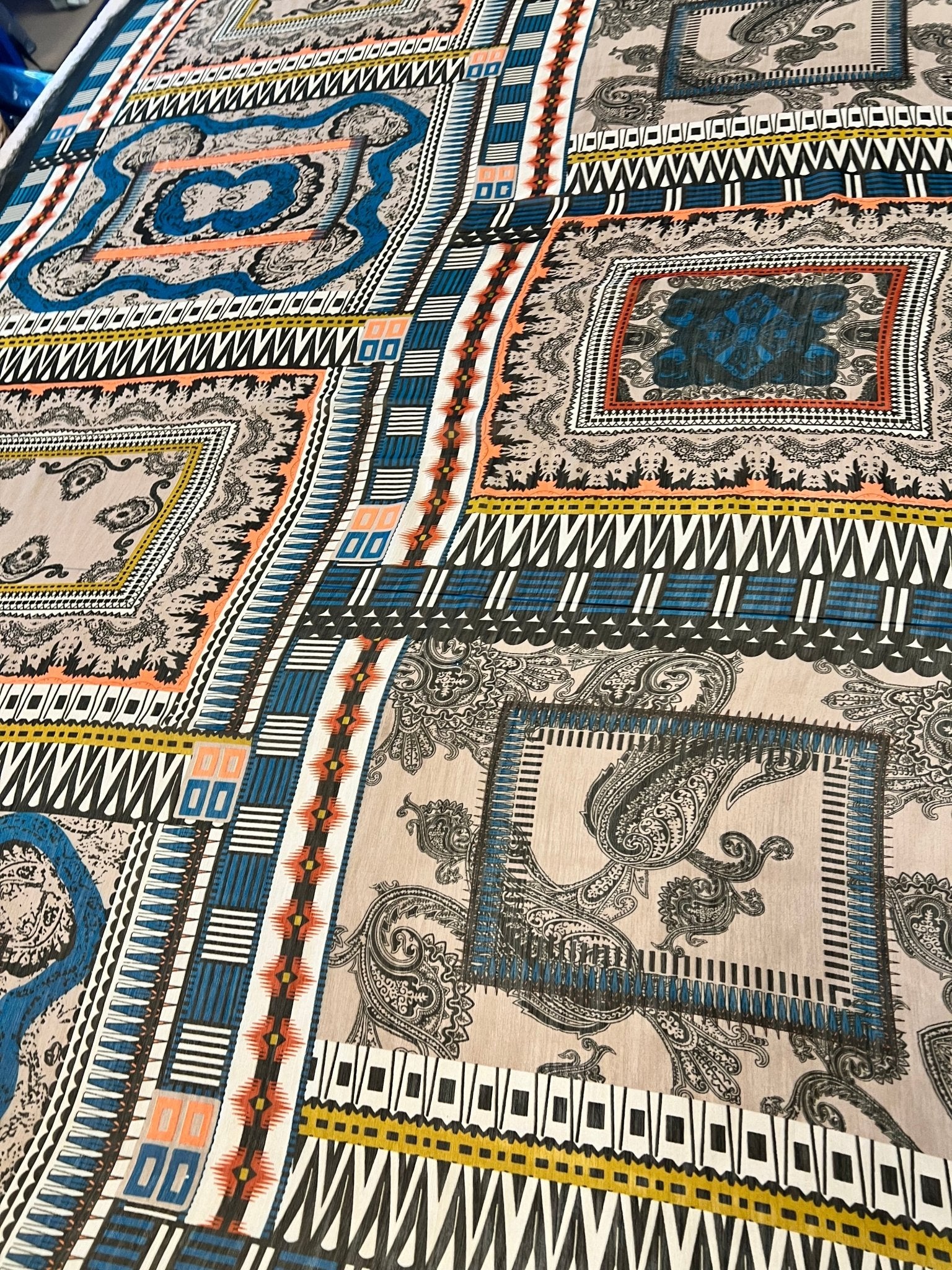 Multi Brown Stone Squares Print Chiffon Sheer Dress Fabric - T9 Fabrics