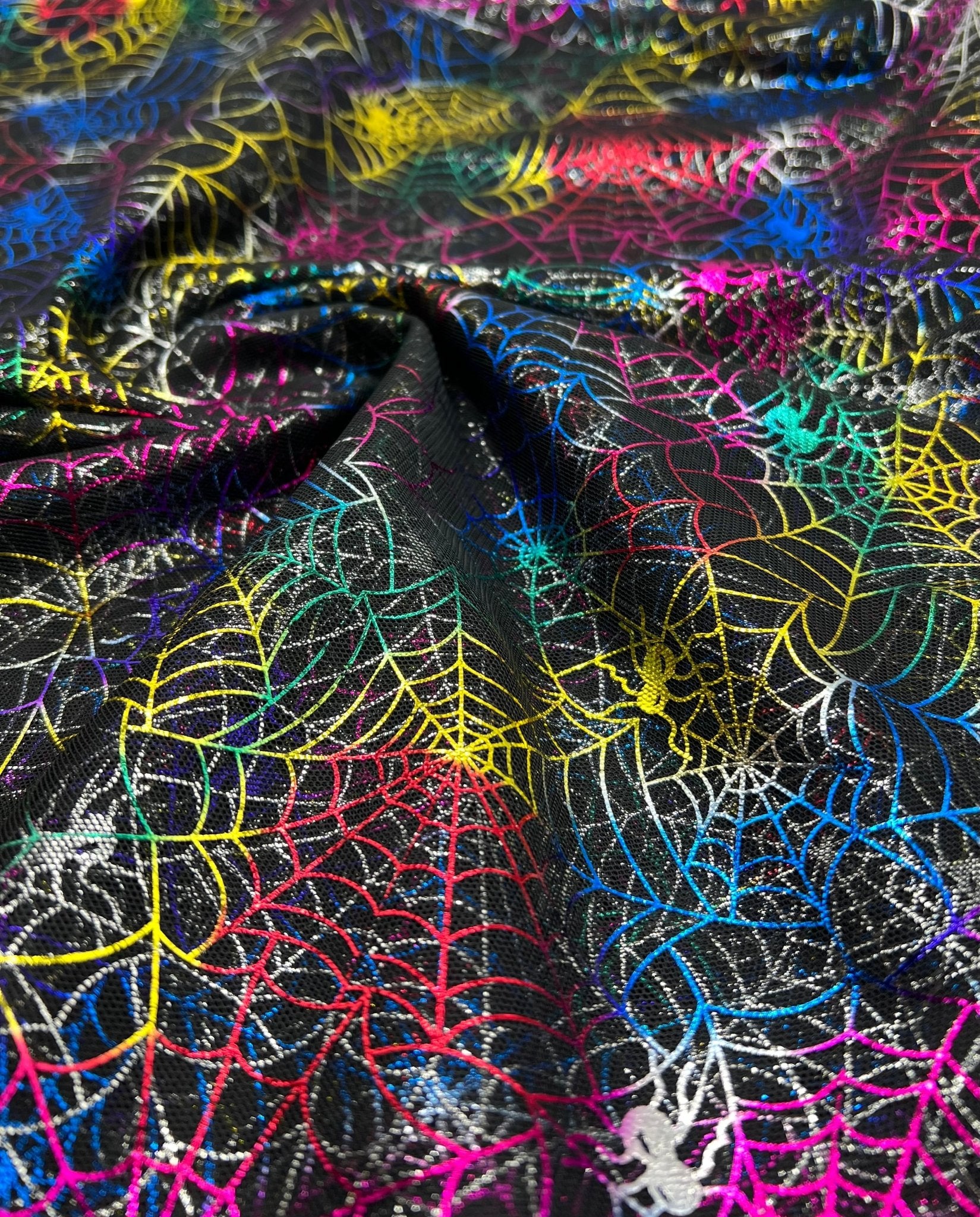 Multi Cobweb Halloween Print Mesh Fabric Stretch - T9 Fabrics