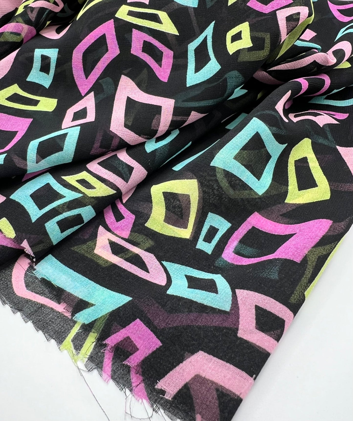 Multi Colour Shape Print Chiffon Sheer Dress Fabric - T9 Fabrics