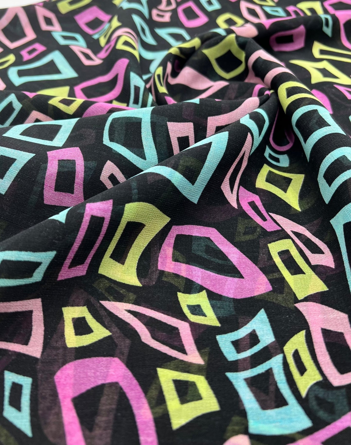 Multi Colour Shape Print Chiffon Sheer Dress Fabric - T9 Fabrics